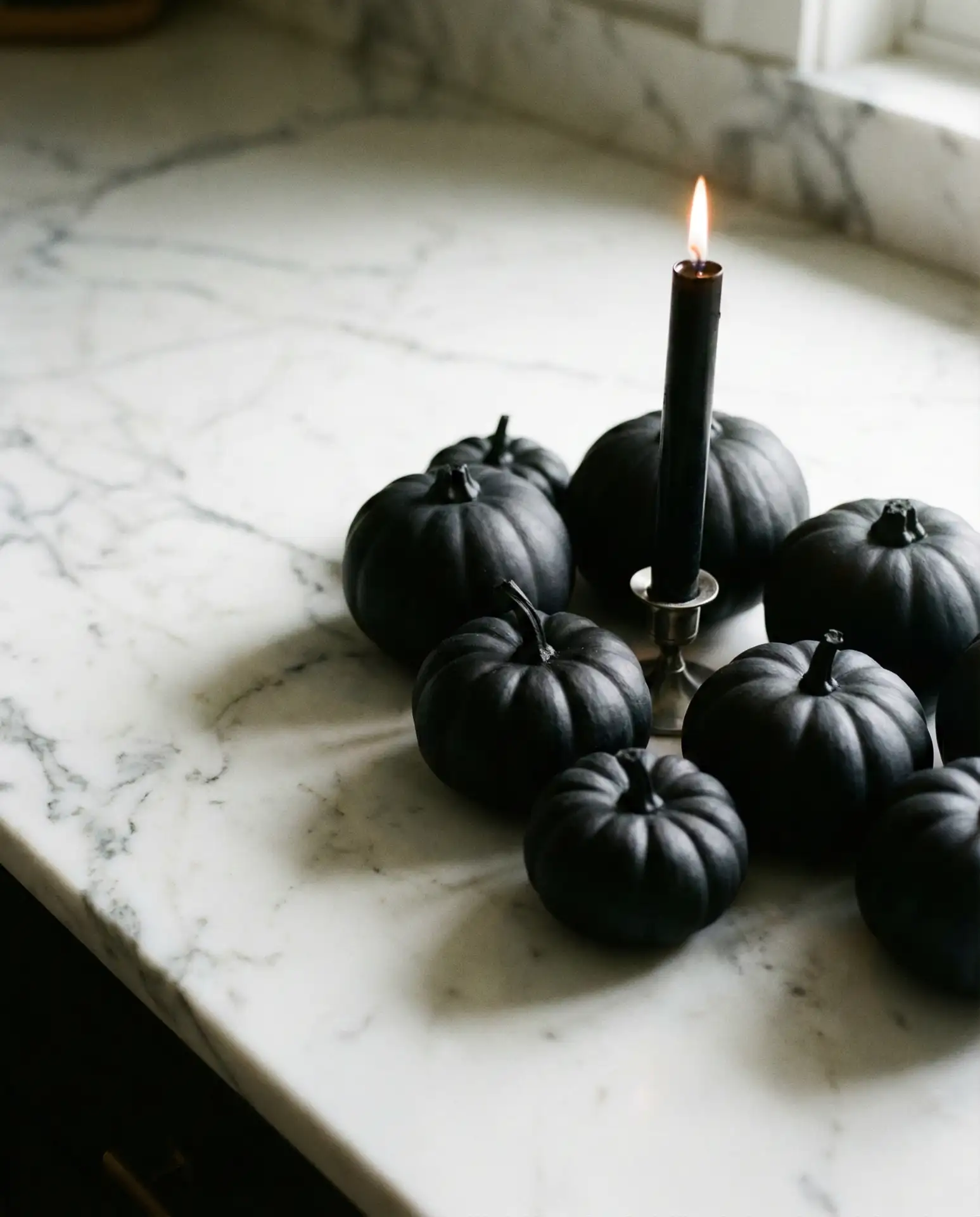 Halloween Black Pumpkins and Taper Candles 2