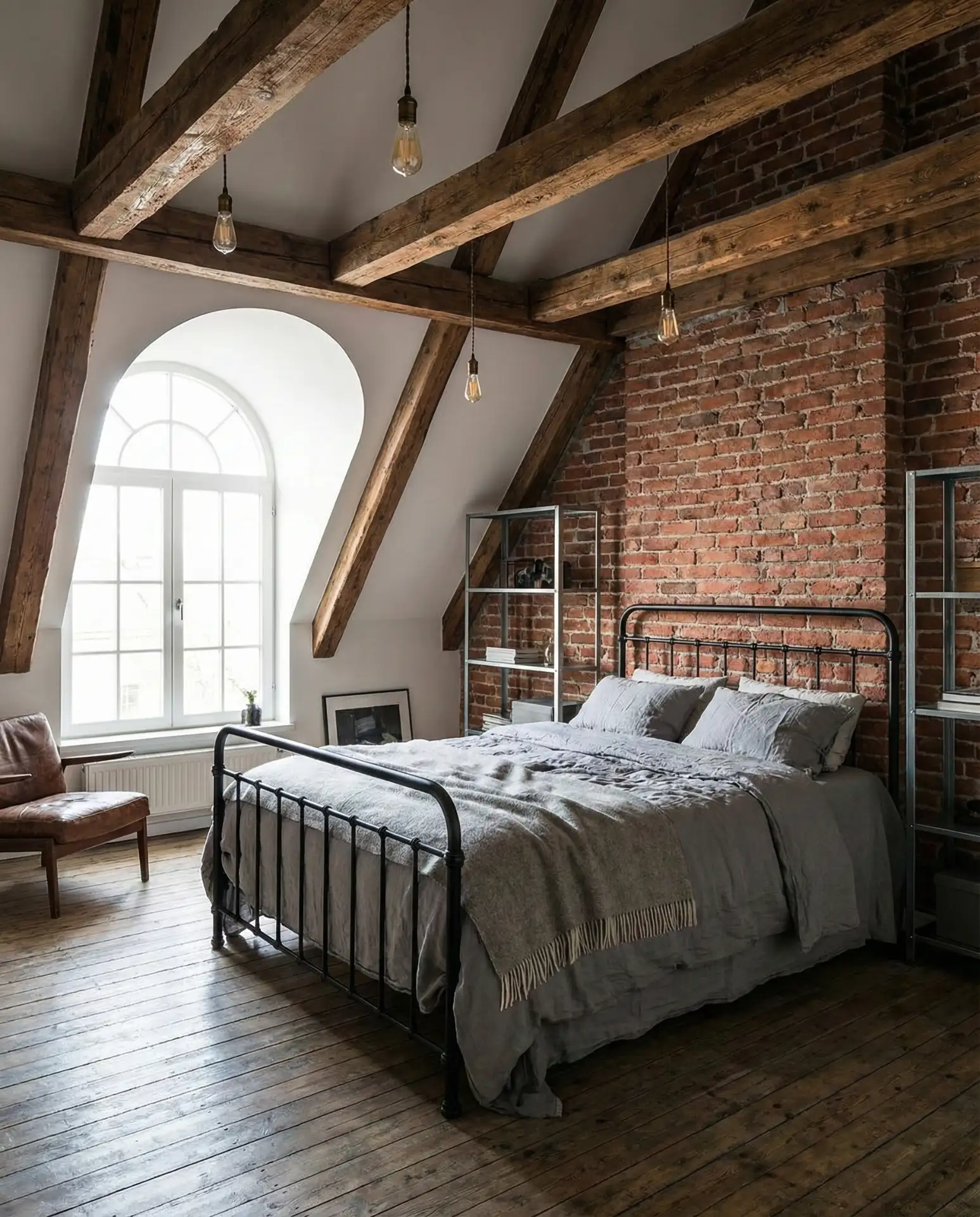 Industrial Loft-Style Attic Bedroom 1