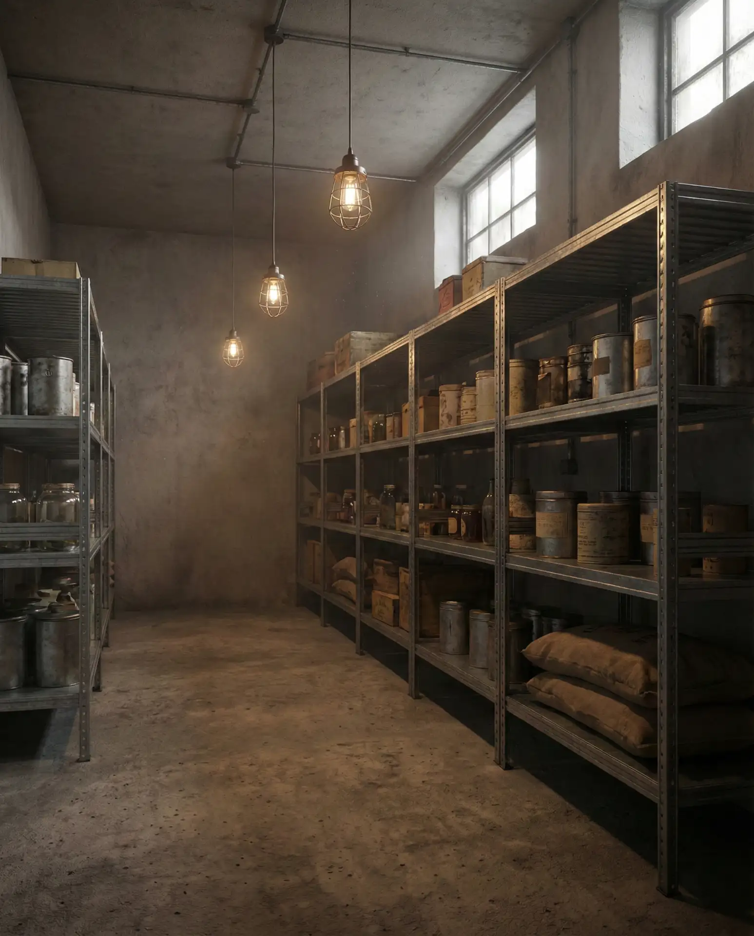 Industrial Pantry with Metal Shelving and Edison Bulbs 1