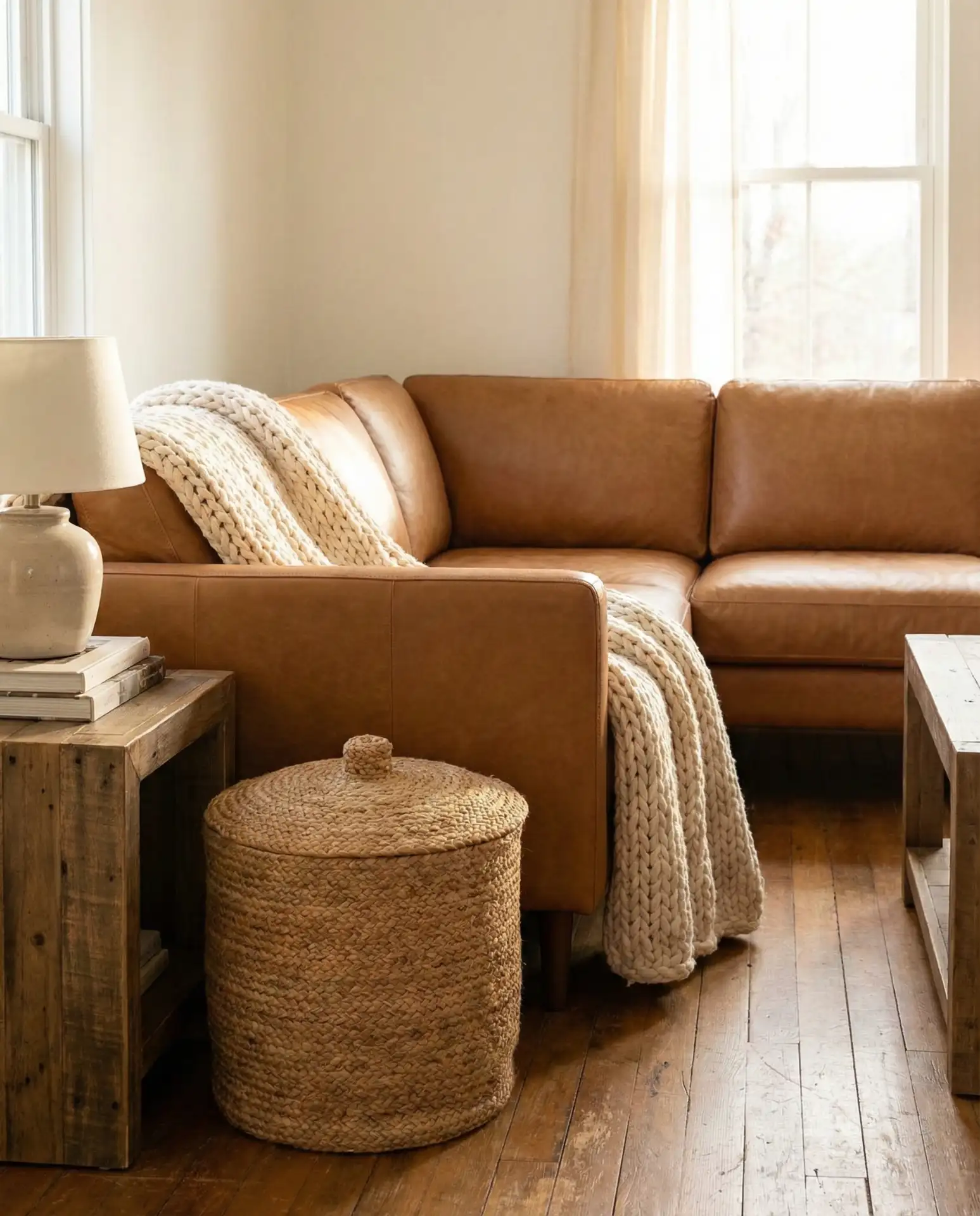 Leather Sectional with Neutral Textiles 1