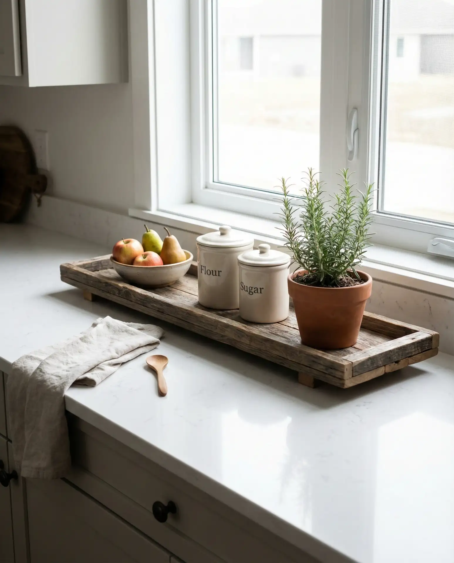 Long Wooden Tray with Grouped Essentials 1
