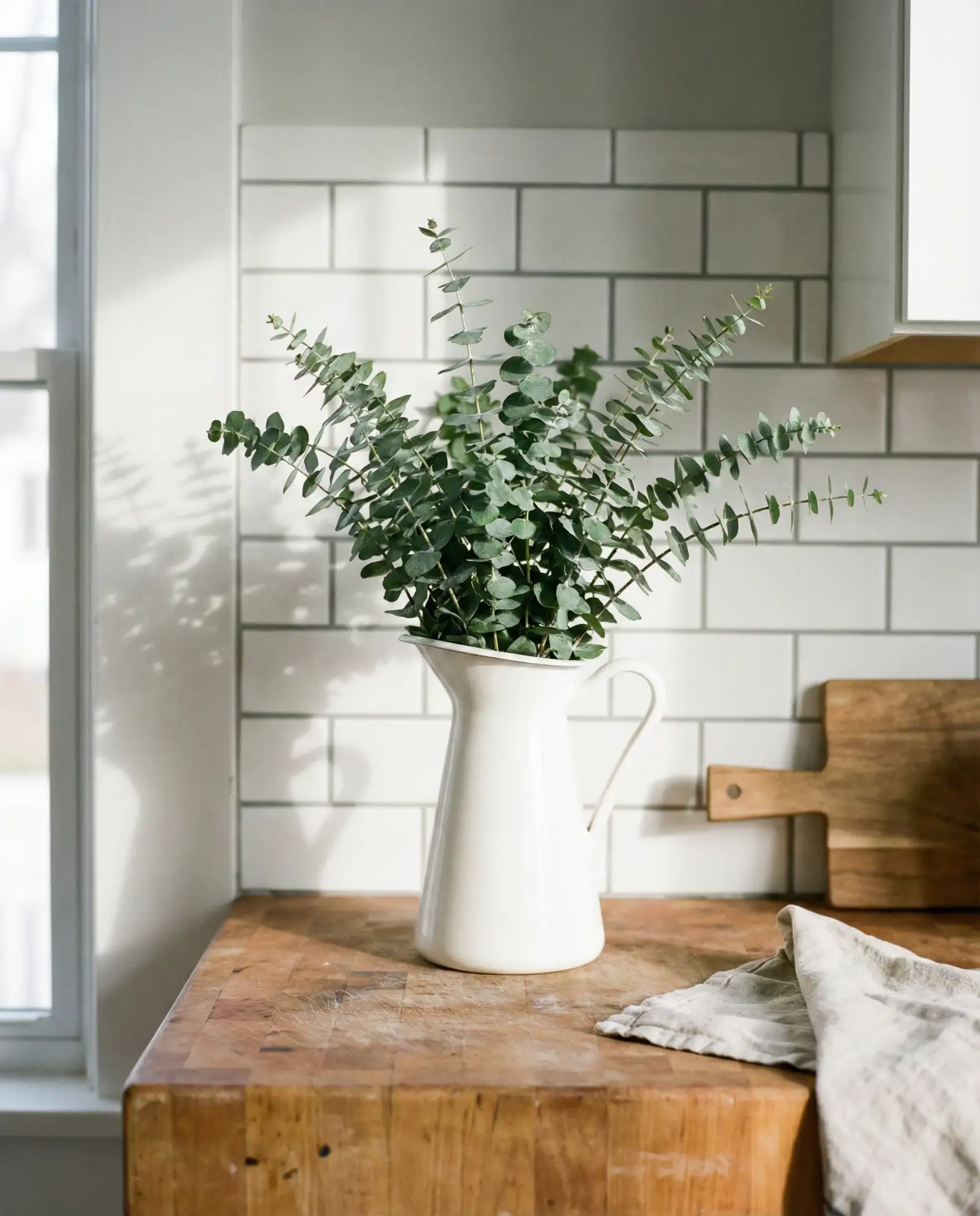 Modern Farmhouse Ceramic Pitcher with Eucalyptus 2