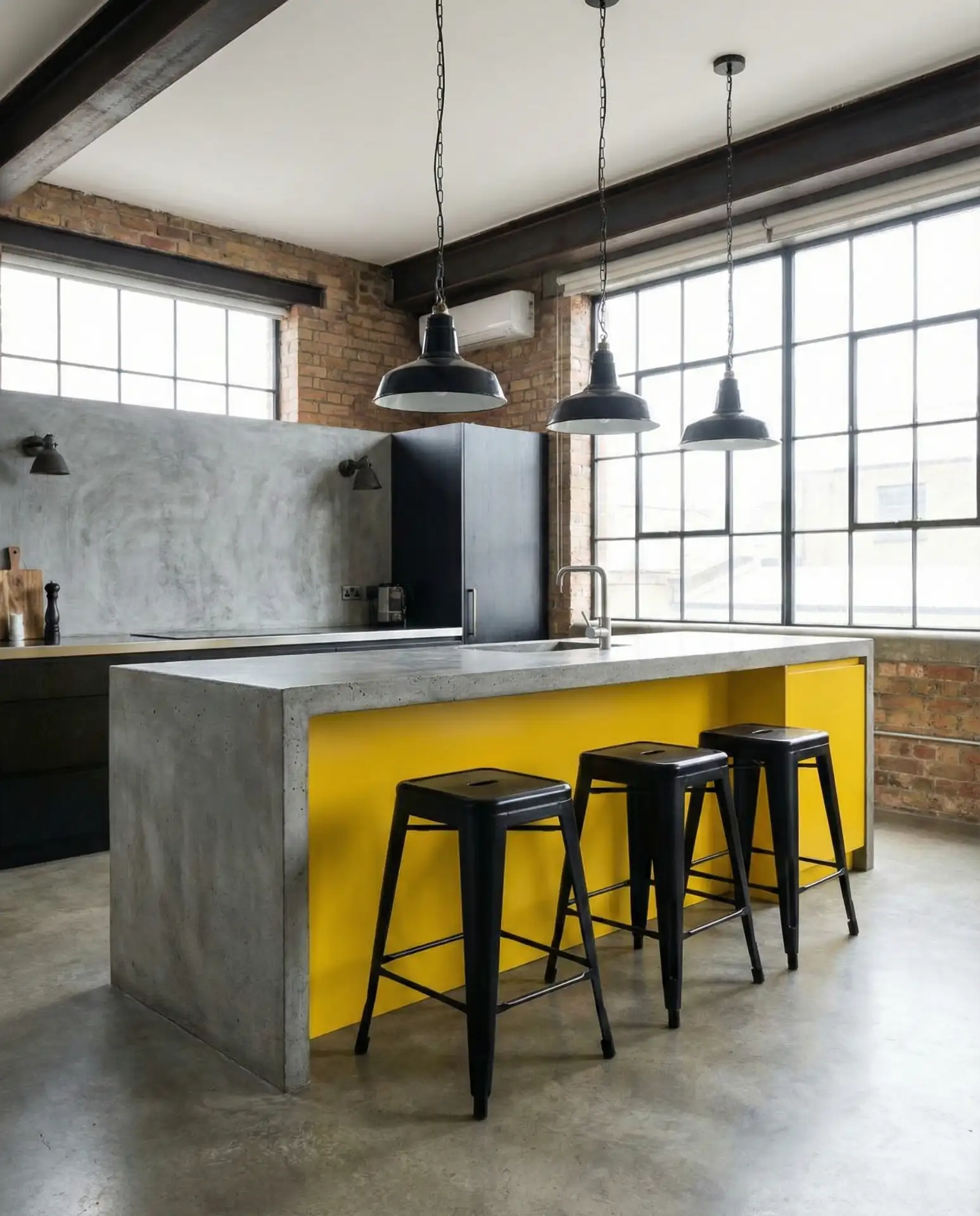 Modern Yellow and Concrete Kitchen 1