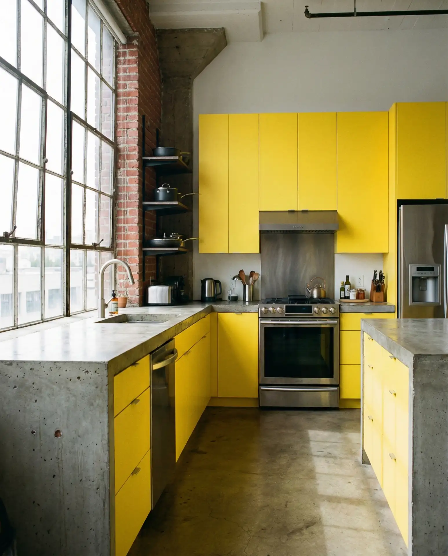 Modern Yellow and Concrete Kitchen 2