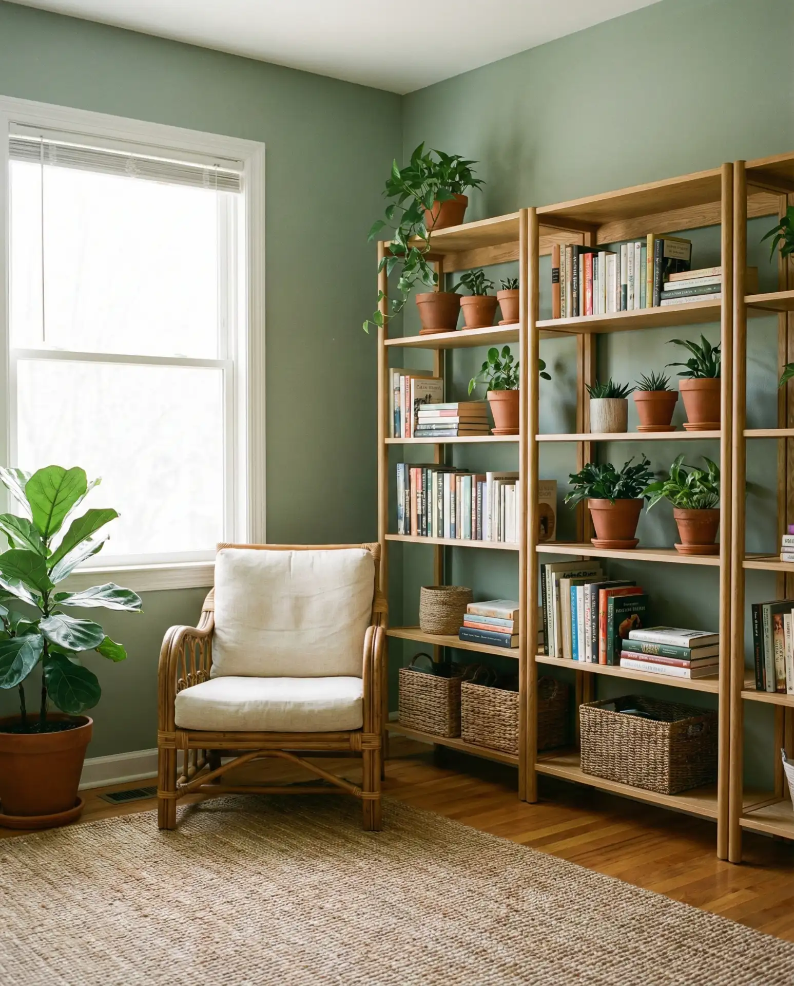 Nature-Inspired Library with Wood and Green 1