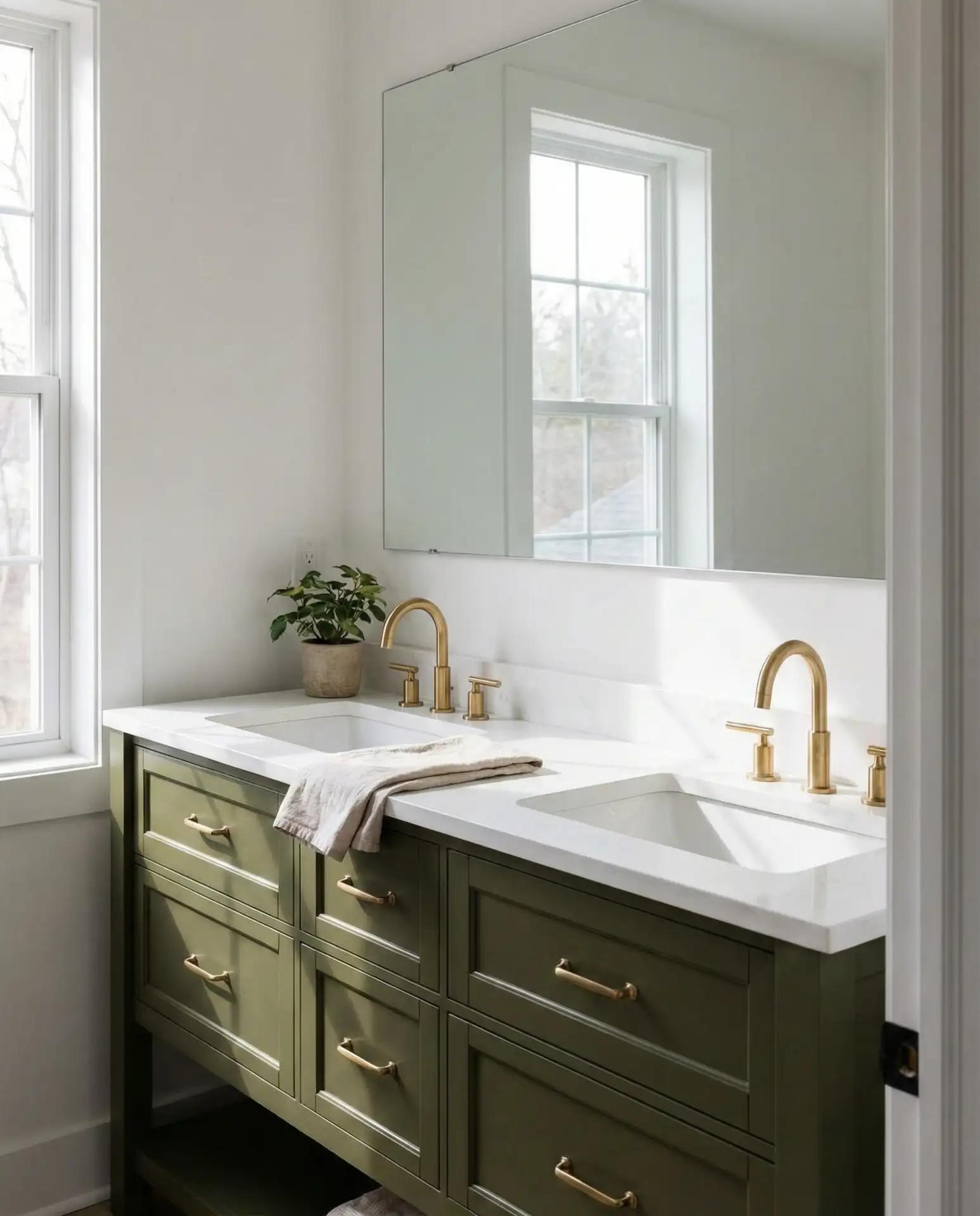 Olive Green Vanity with Brass Hardware 1