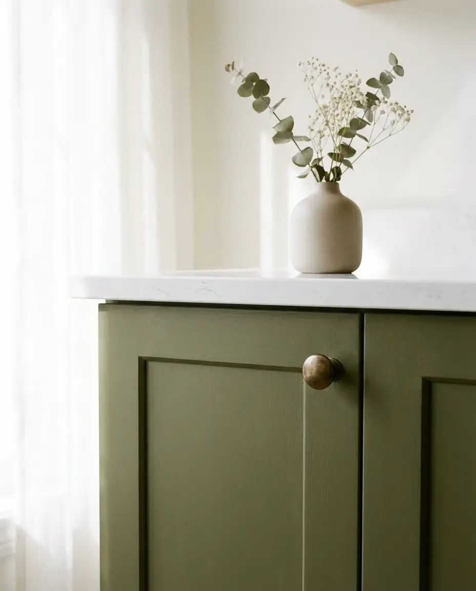 Olive Green Vanity with Brass Hardware 2