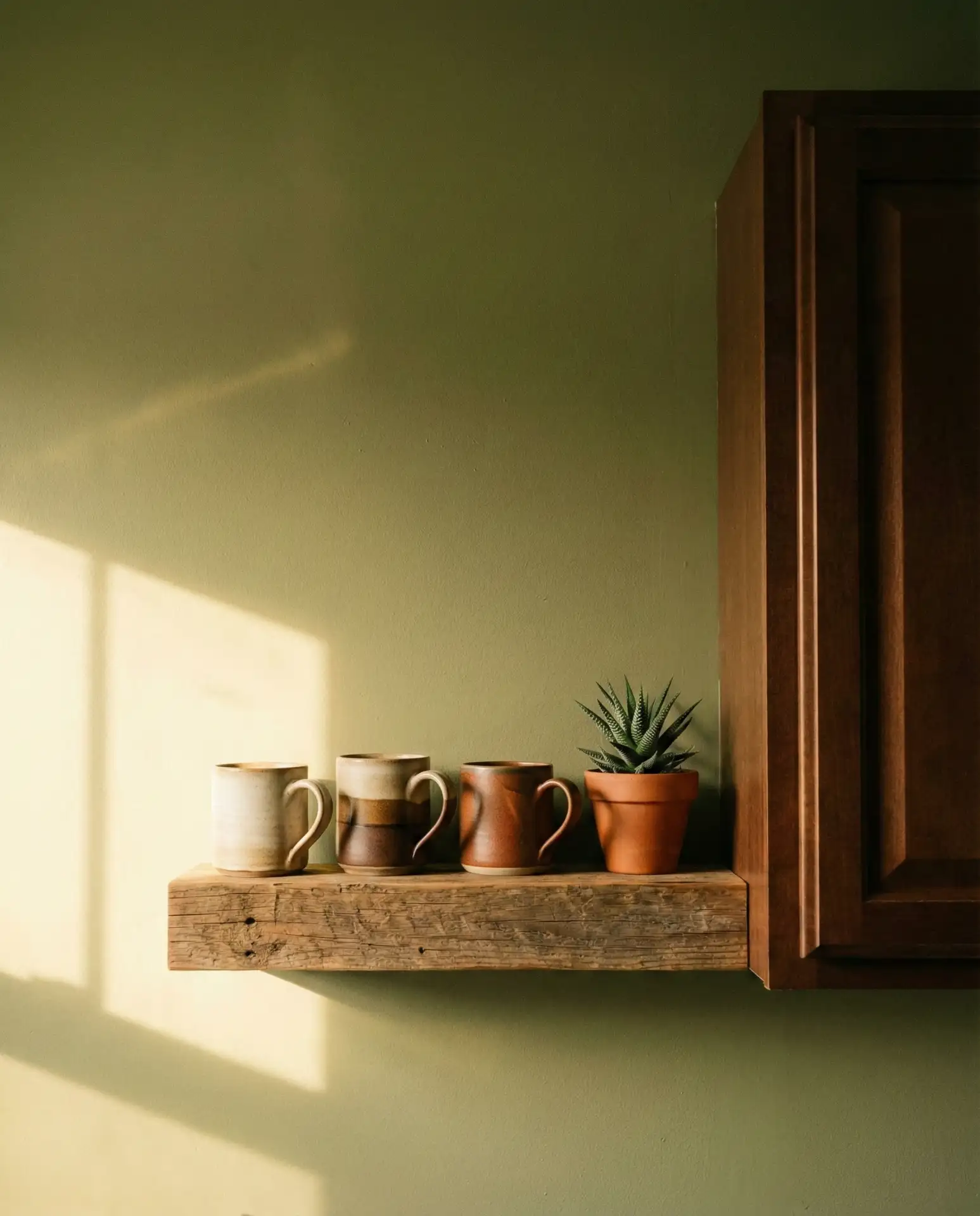 Olive Green Walls with Brown Cabinets 2