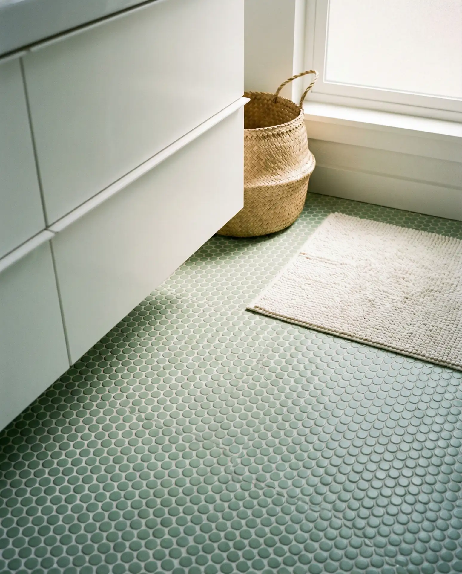 Pale Green Penny Tile Floor 1