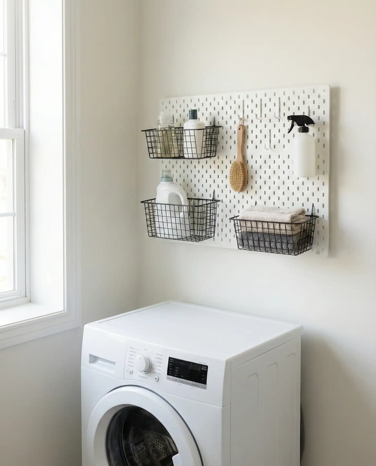 Pegboard Wall for Hanging Tools and Baskets 1