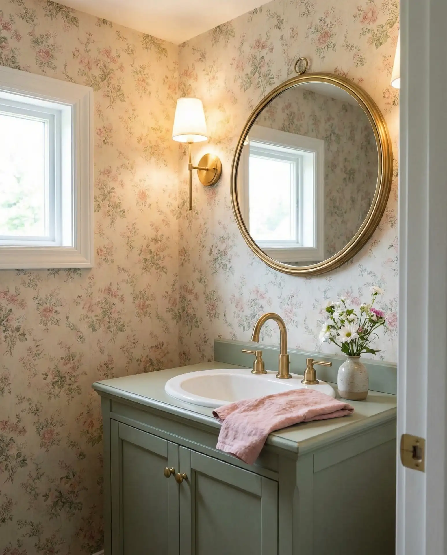 Pink and Green Maximalist Powder Room 1