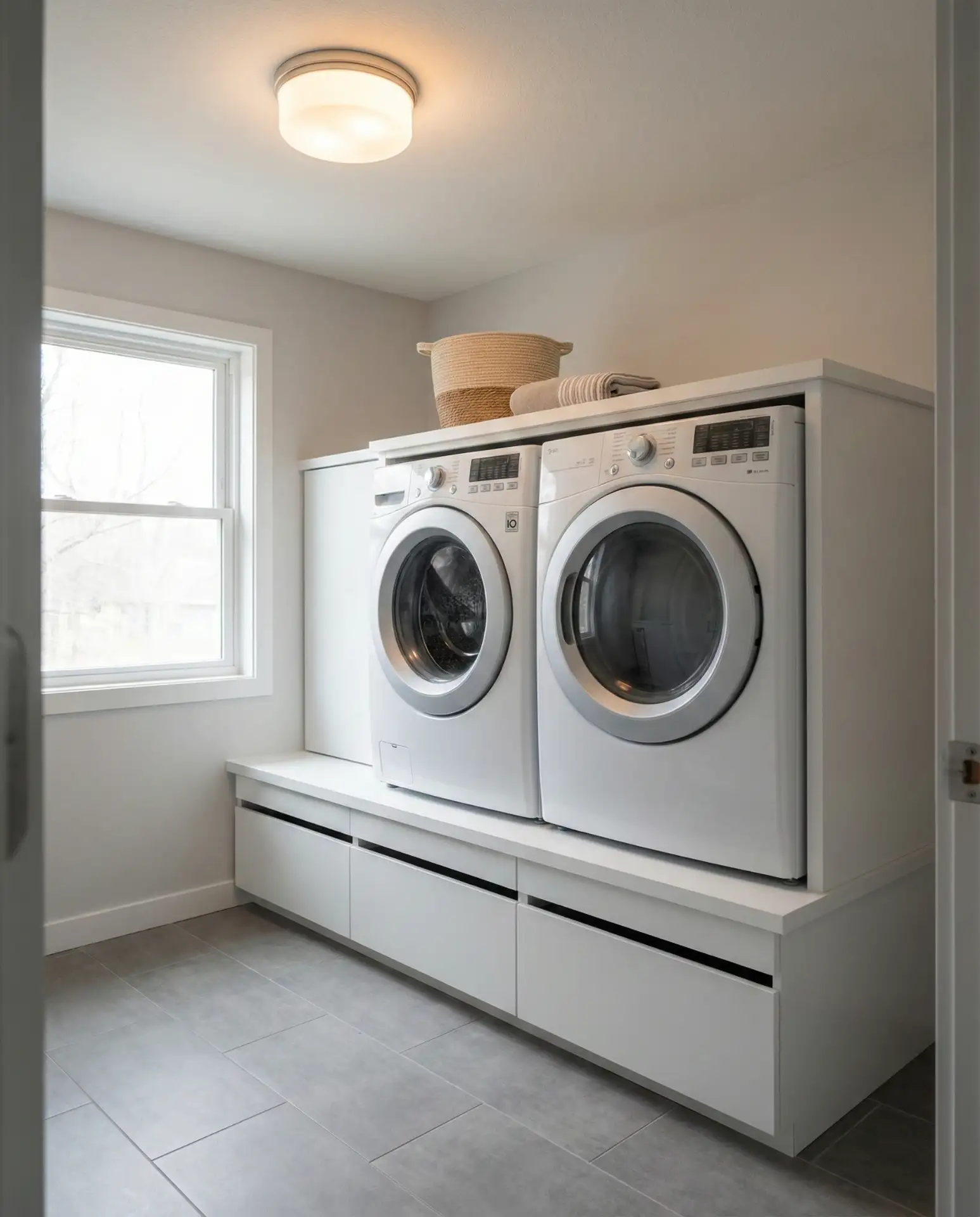 Raised Washer and Dryer with Storage Drawers 2