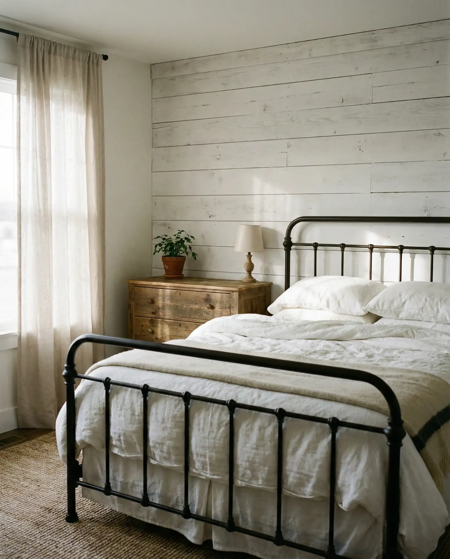 Ranch Style Bedroom with Whitewashed Wood and Linen 1