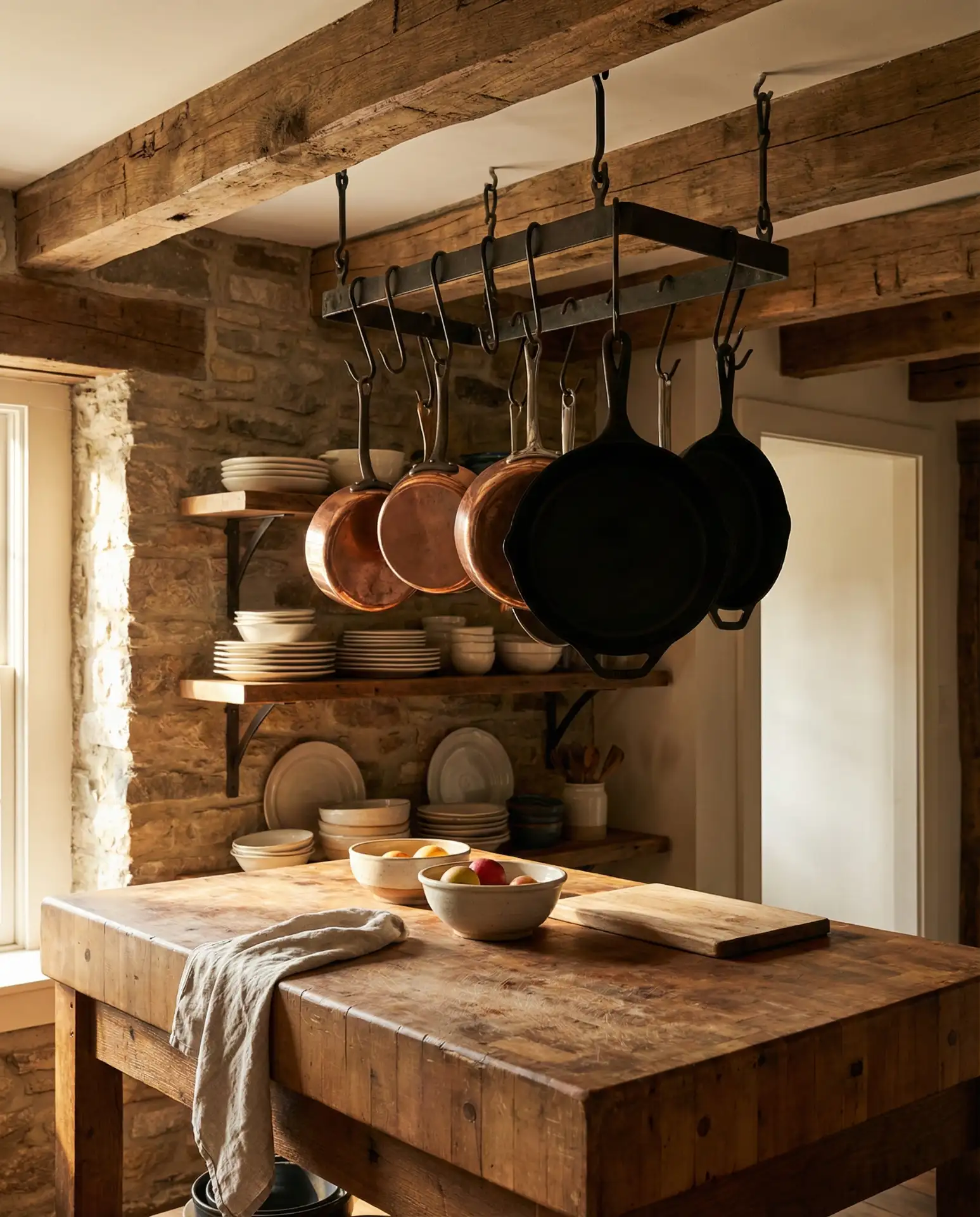 Ranch Style Kitchen with Open Shelving and Butcher Block 2