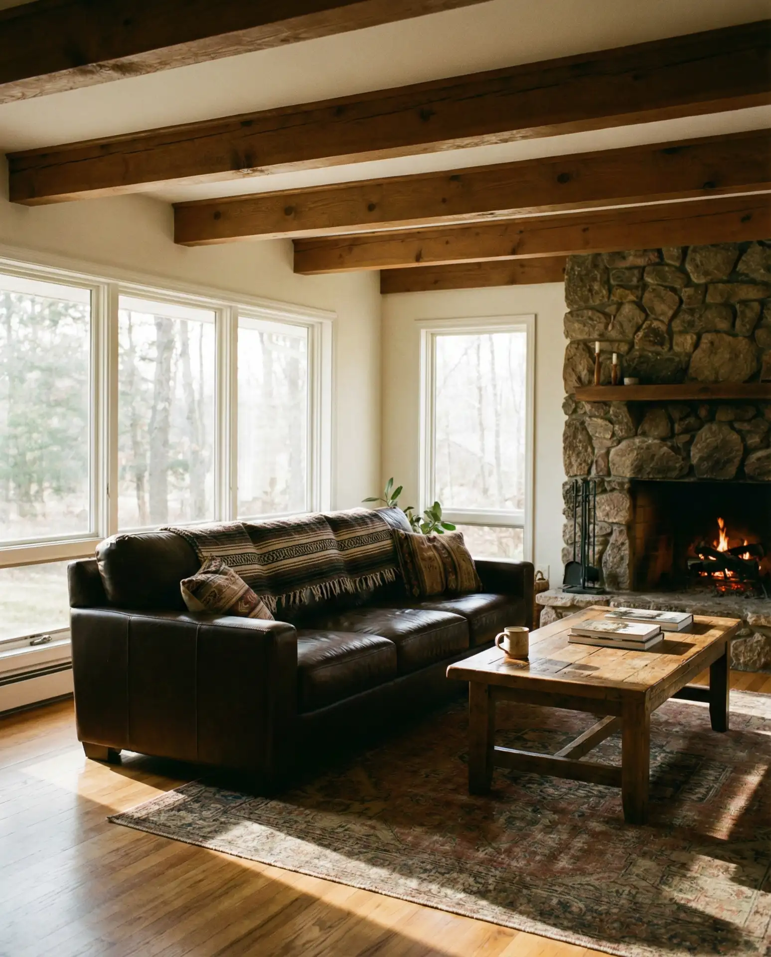 Ranch Style Living Room with Leather and Timber 1