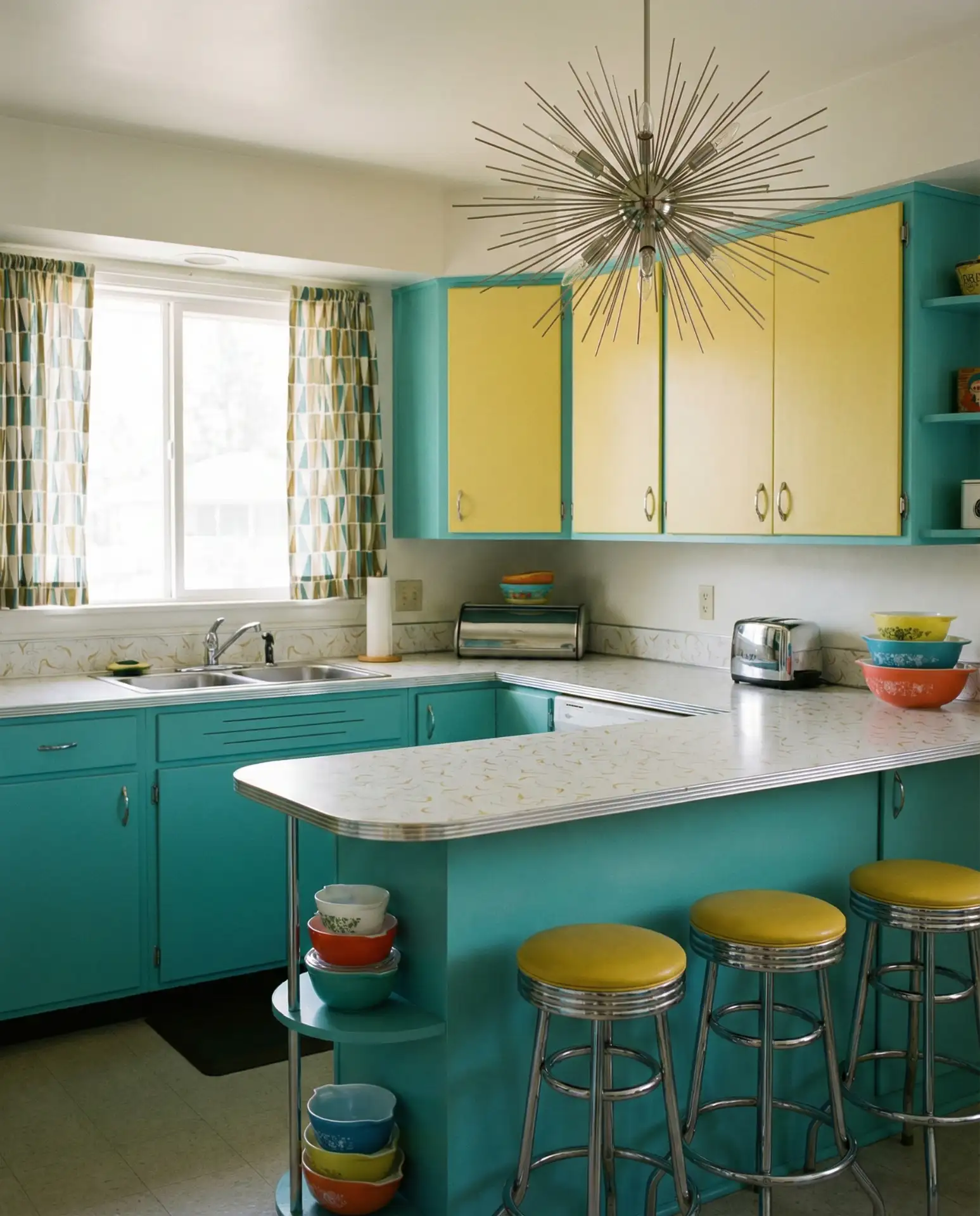 Retro Yellow and Turquoise Kitchen 1