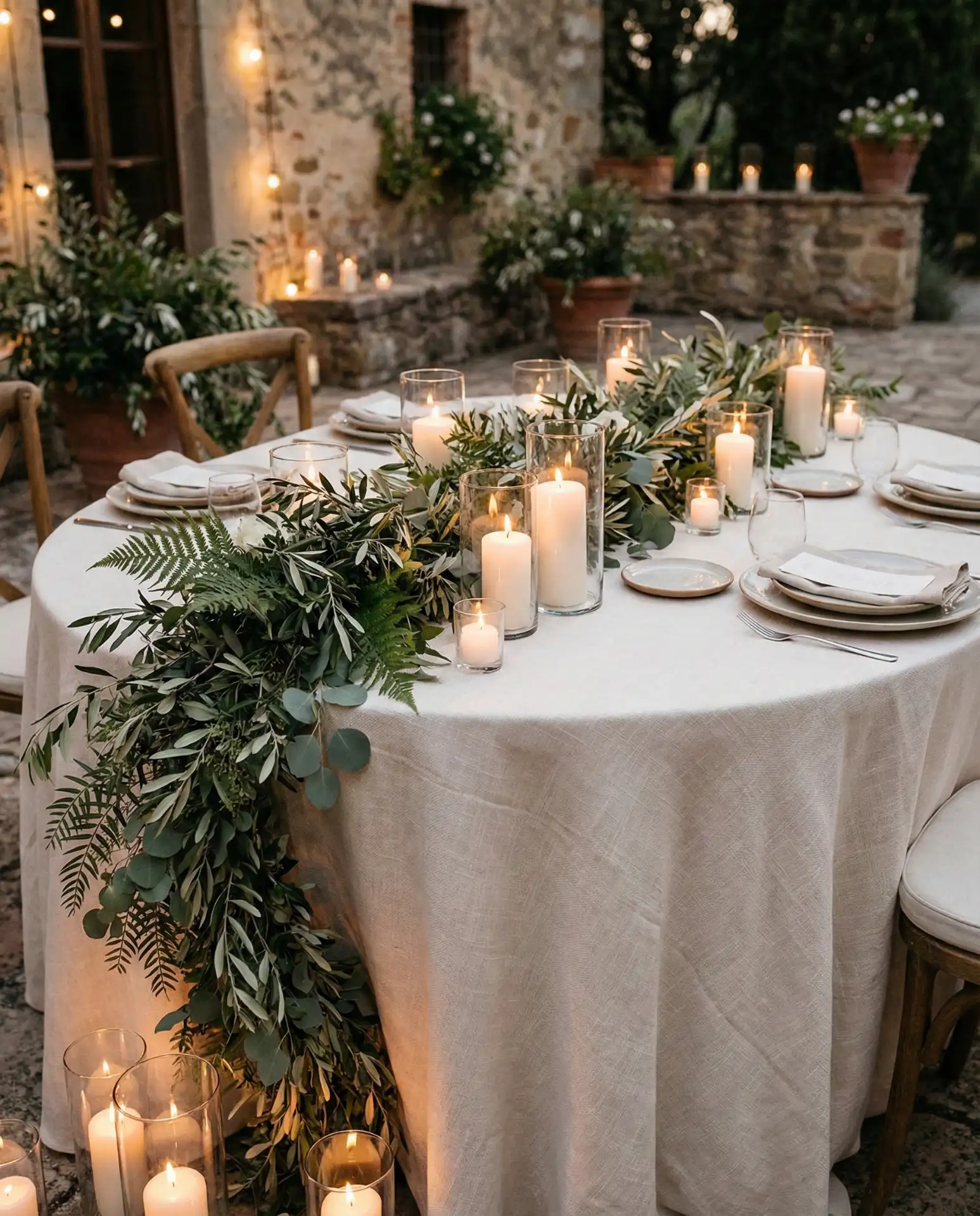 Round Table Greenery Runners with Candles 1