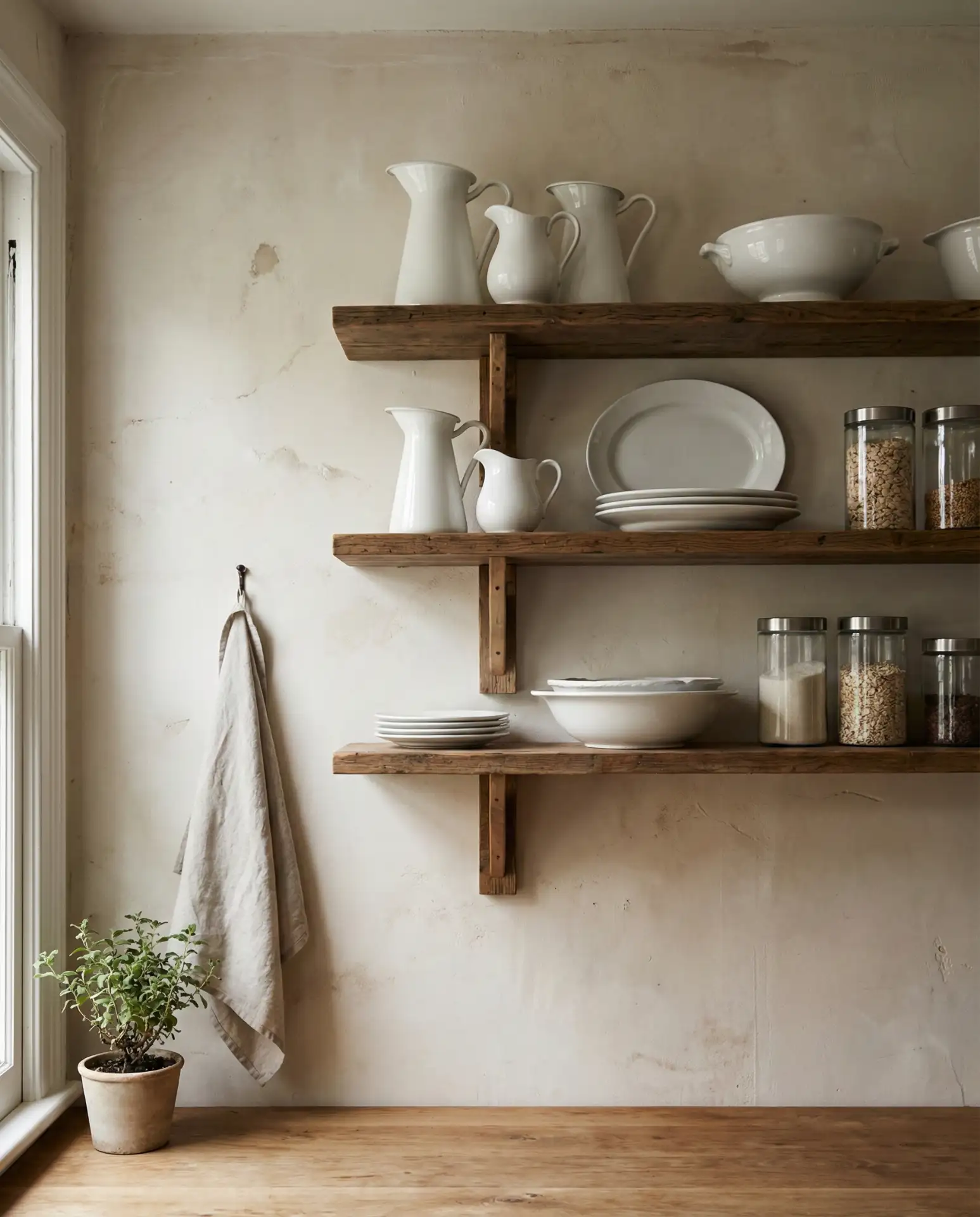Rustic Open Shelving with Ironstone 1