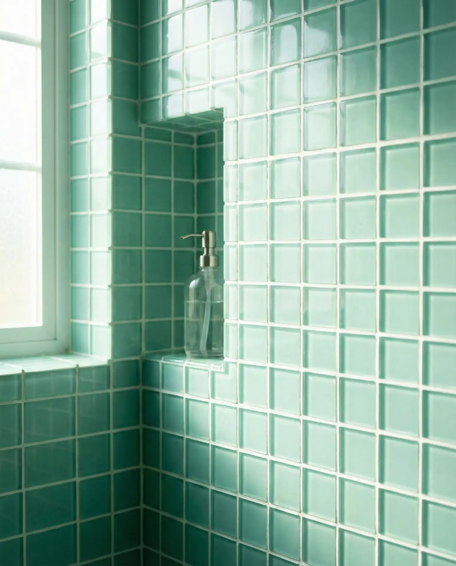 Sea Green Glass Mosaic Shower 2