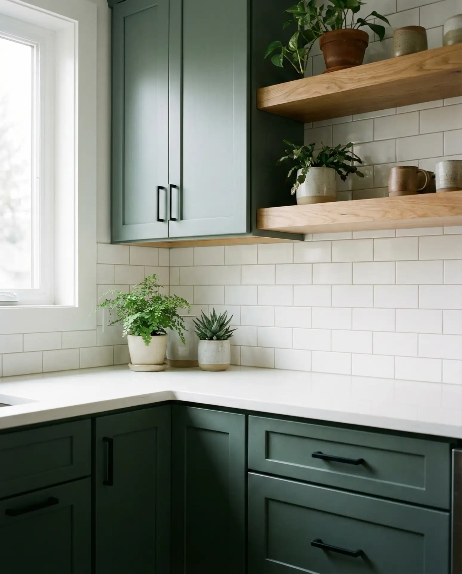 Sherwin Williams Evergreen Fog with White Quartz 1