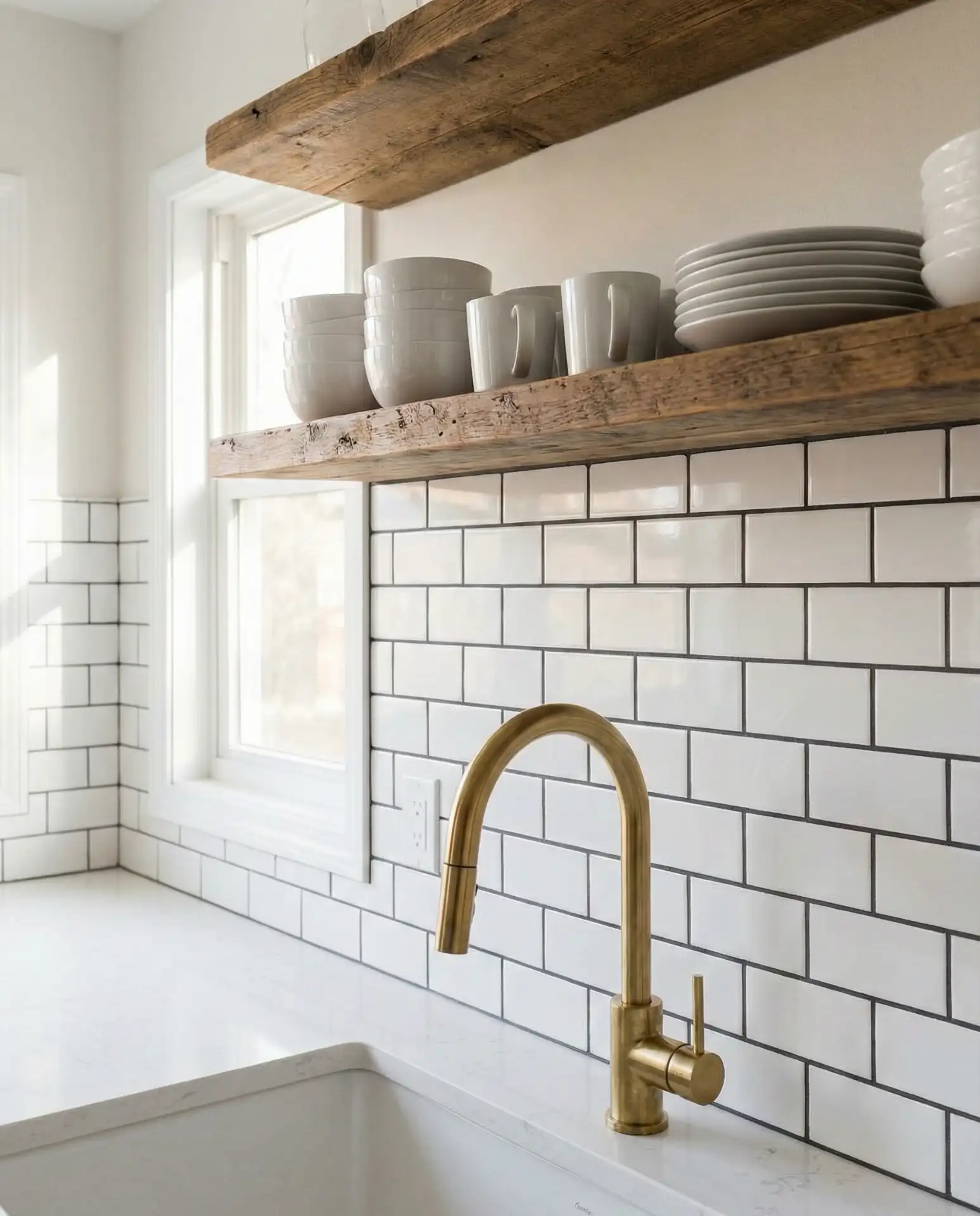 Simple White Subway Tile with Dark Grout 1