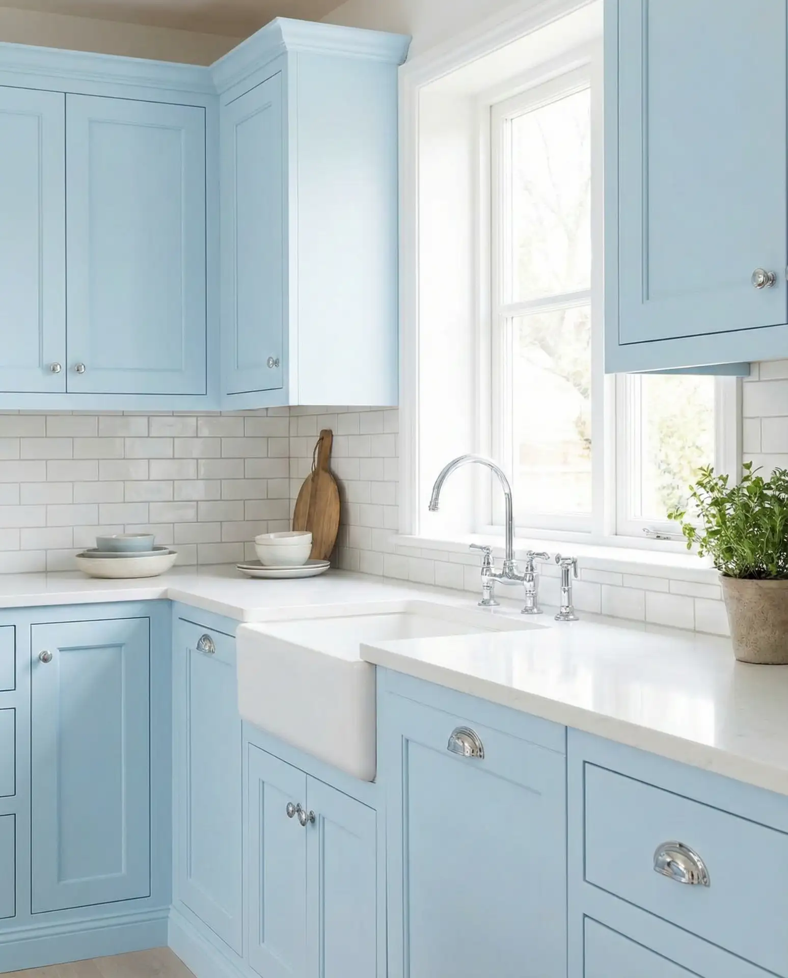 Sky Blue Kitchen with Subway Tile 1
