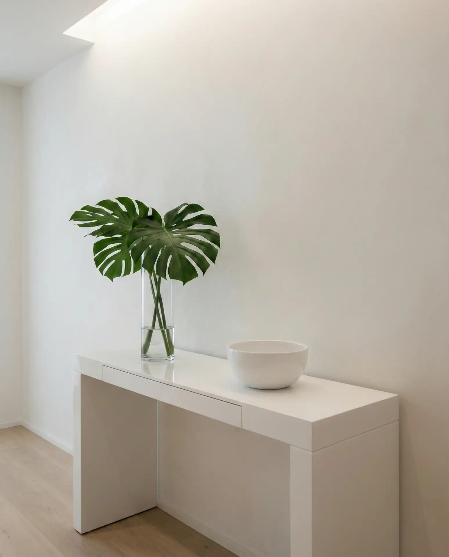 Sleek White Entry Table with Greenery 2