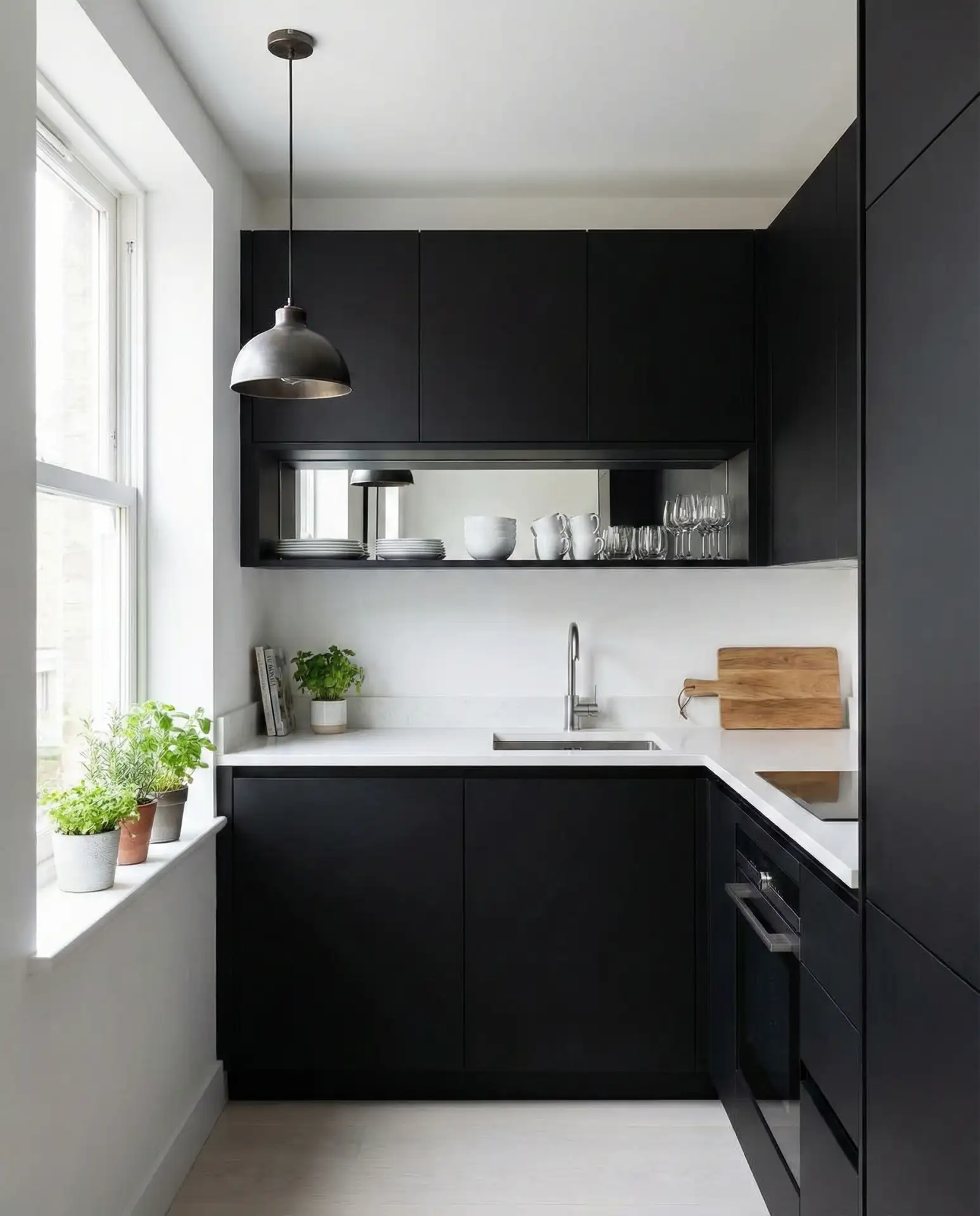 Small Kitchen with Matte Black Cabinets 2