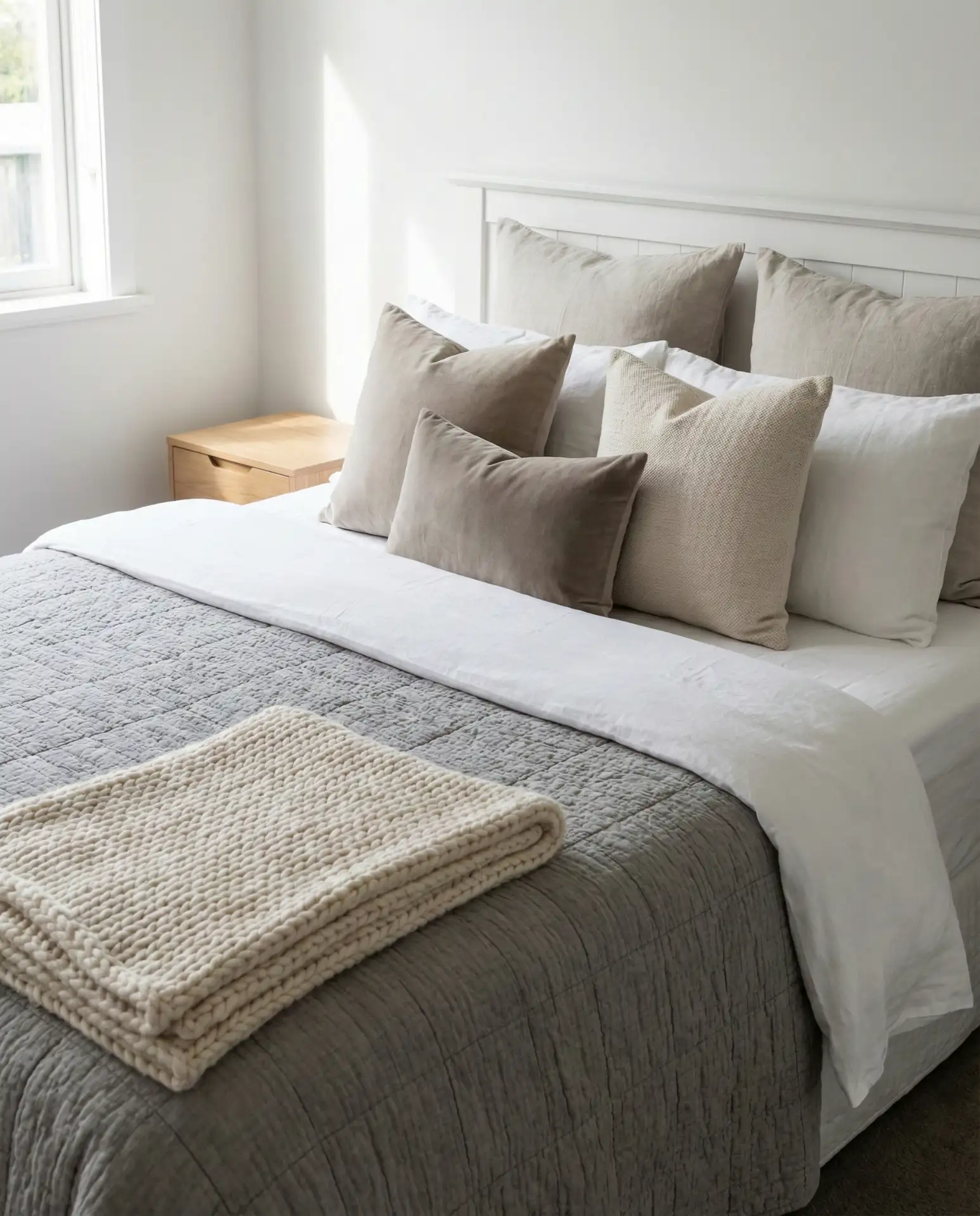 Soft Grey and White Layered Bedding 2