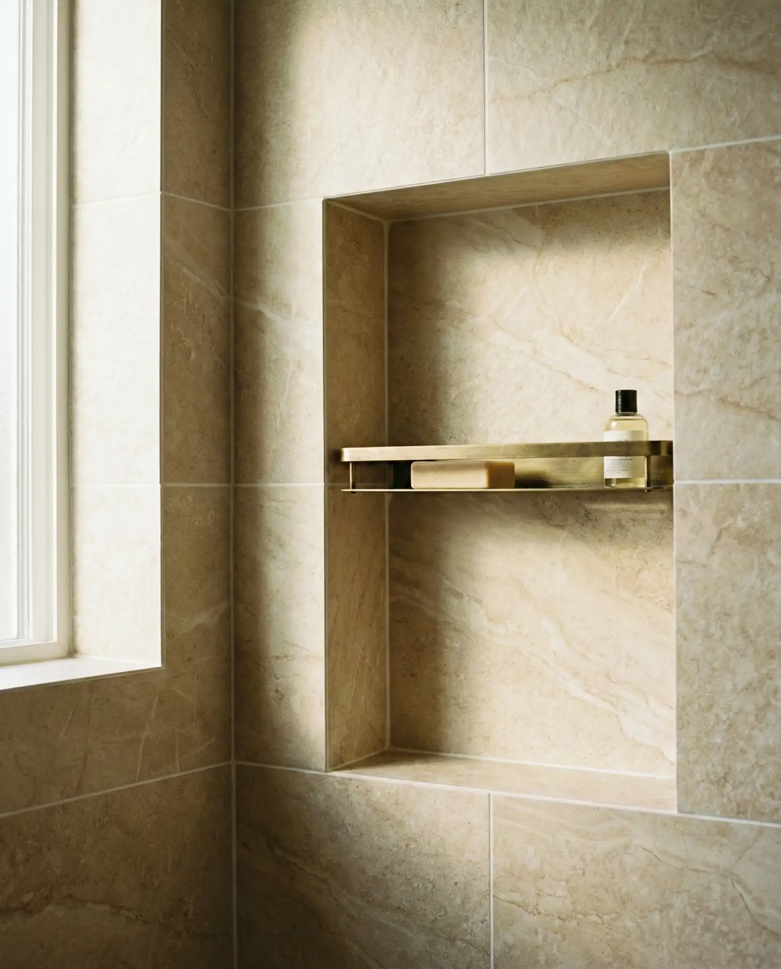 Soft Neutral Stone-Look Tiles for a Calming Retreat 2