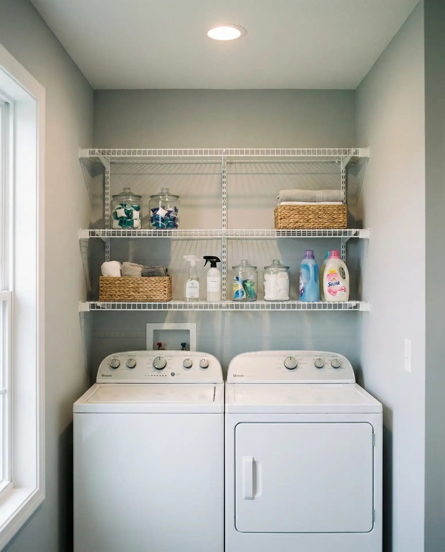 Stackable Storage Shelves Above Machines 1