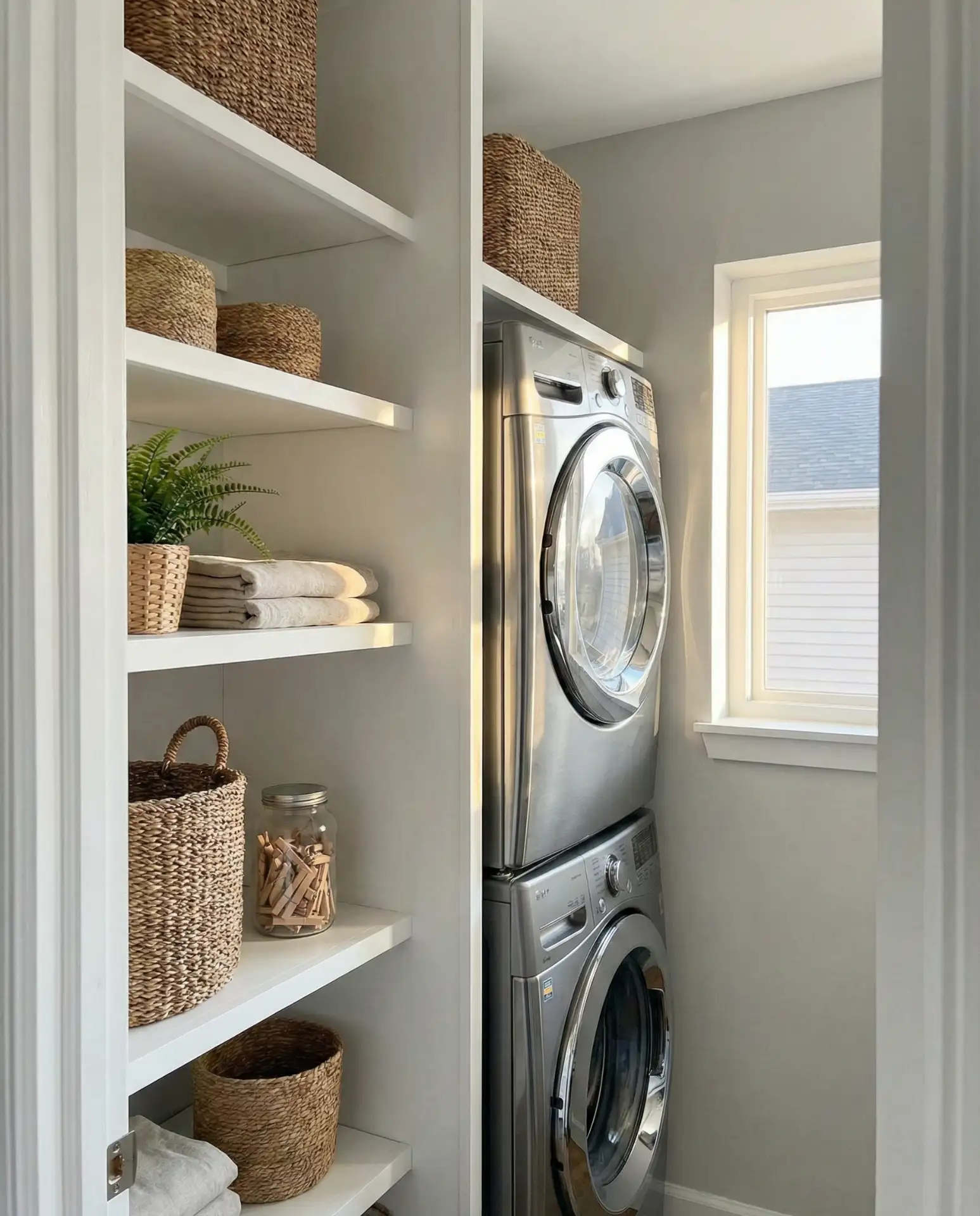 Stackable Washer-Dryer with Floating Shelves 1