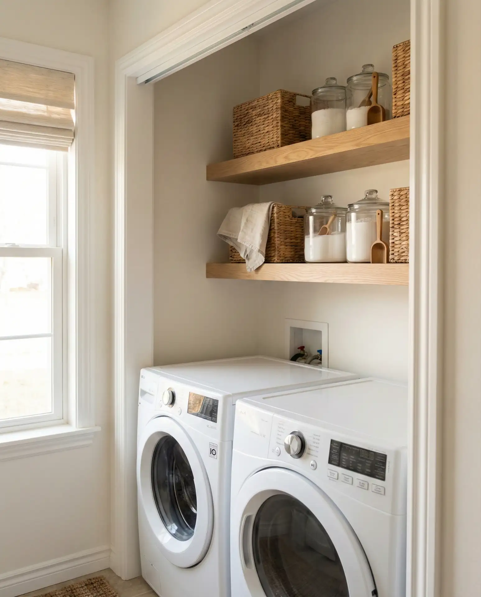 Stackable Washer and Dryer with Open Shelving 1