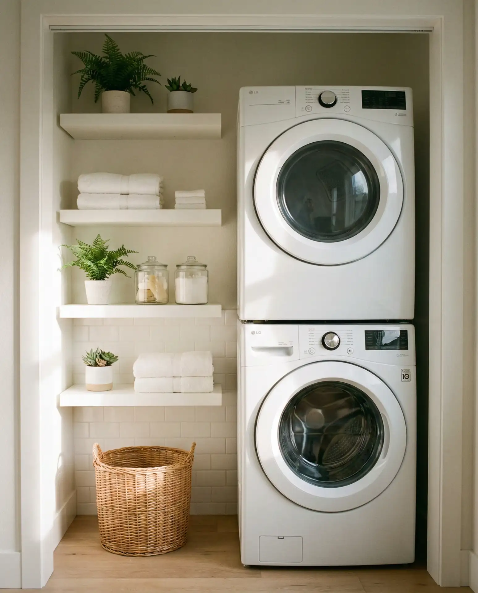 Stackable Washer and Dryer with Open Shelving 2