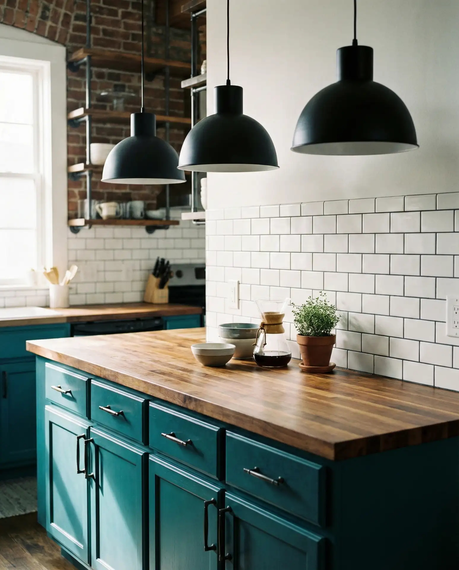 Teal Blue Kitchen with Industrial Elements 2