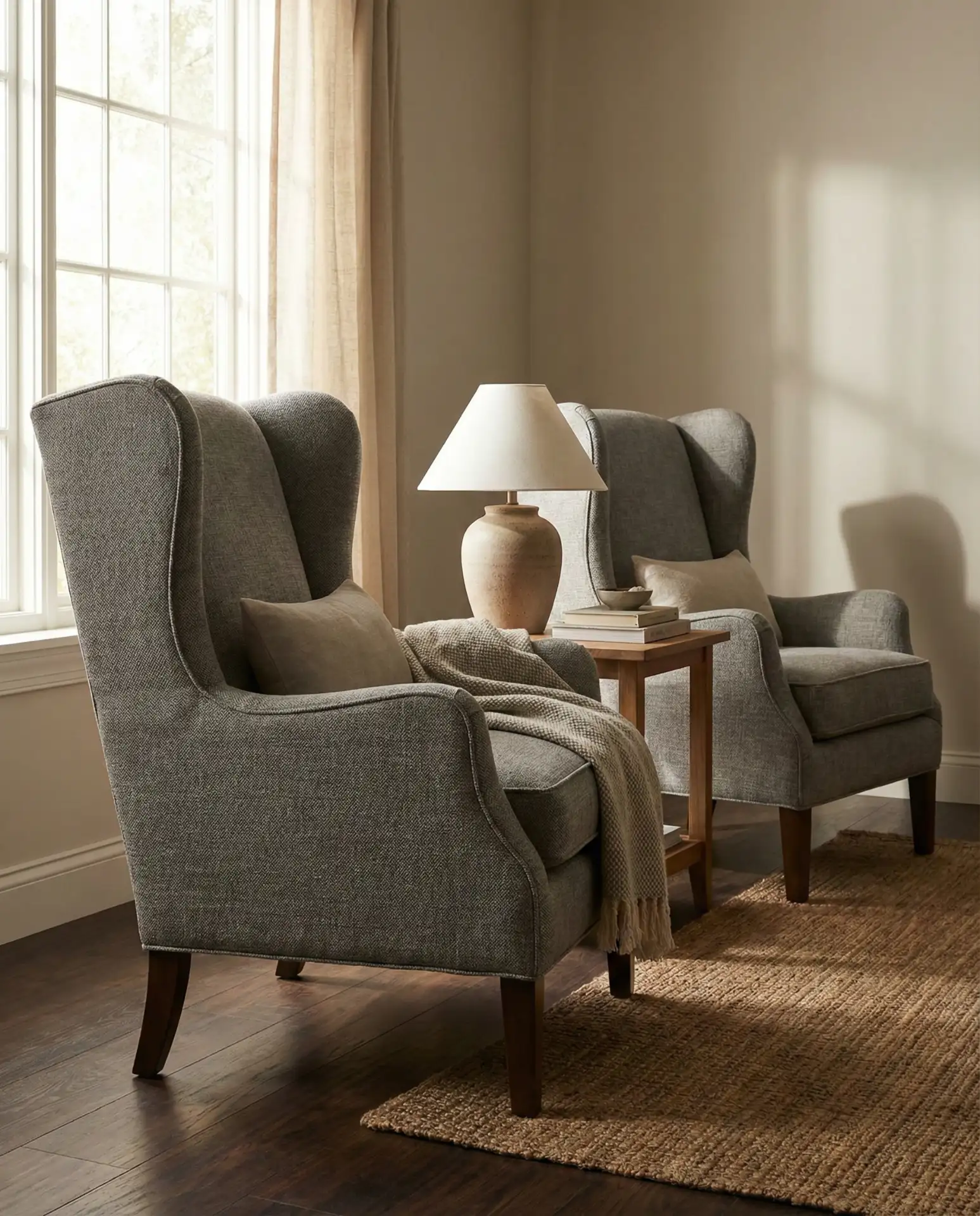 Traditional Wingback Chairs with Modern Upholstery 1