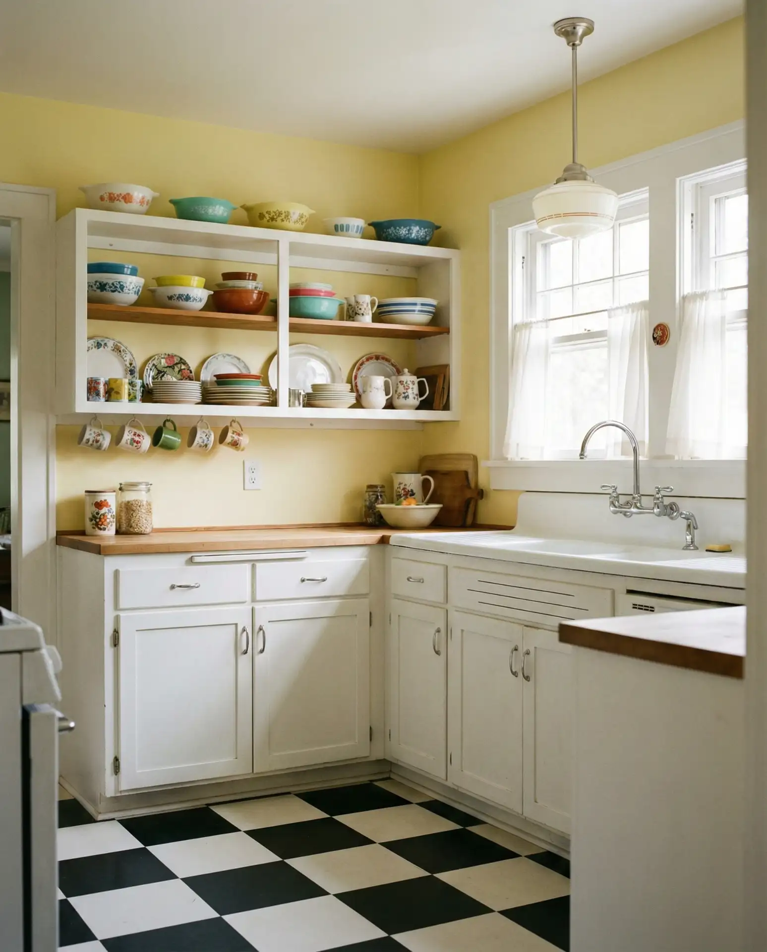 Vintage Yellow Kitchen with Checkerboard Floors 2