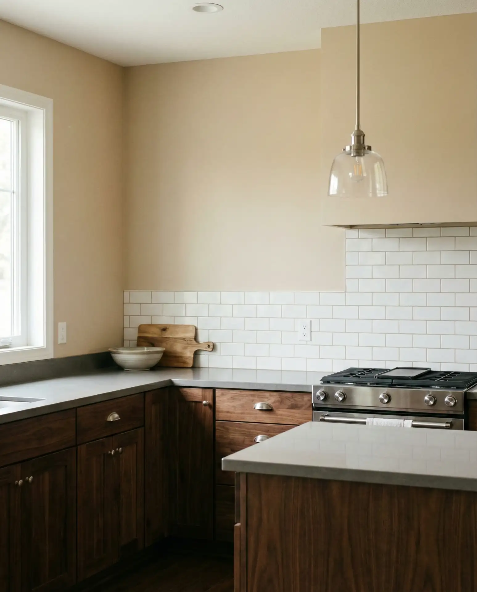 Warm Beige Walls with Dark Wood and Gray Accents 1
