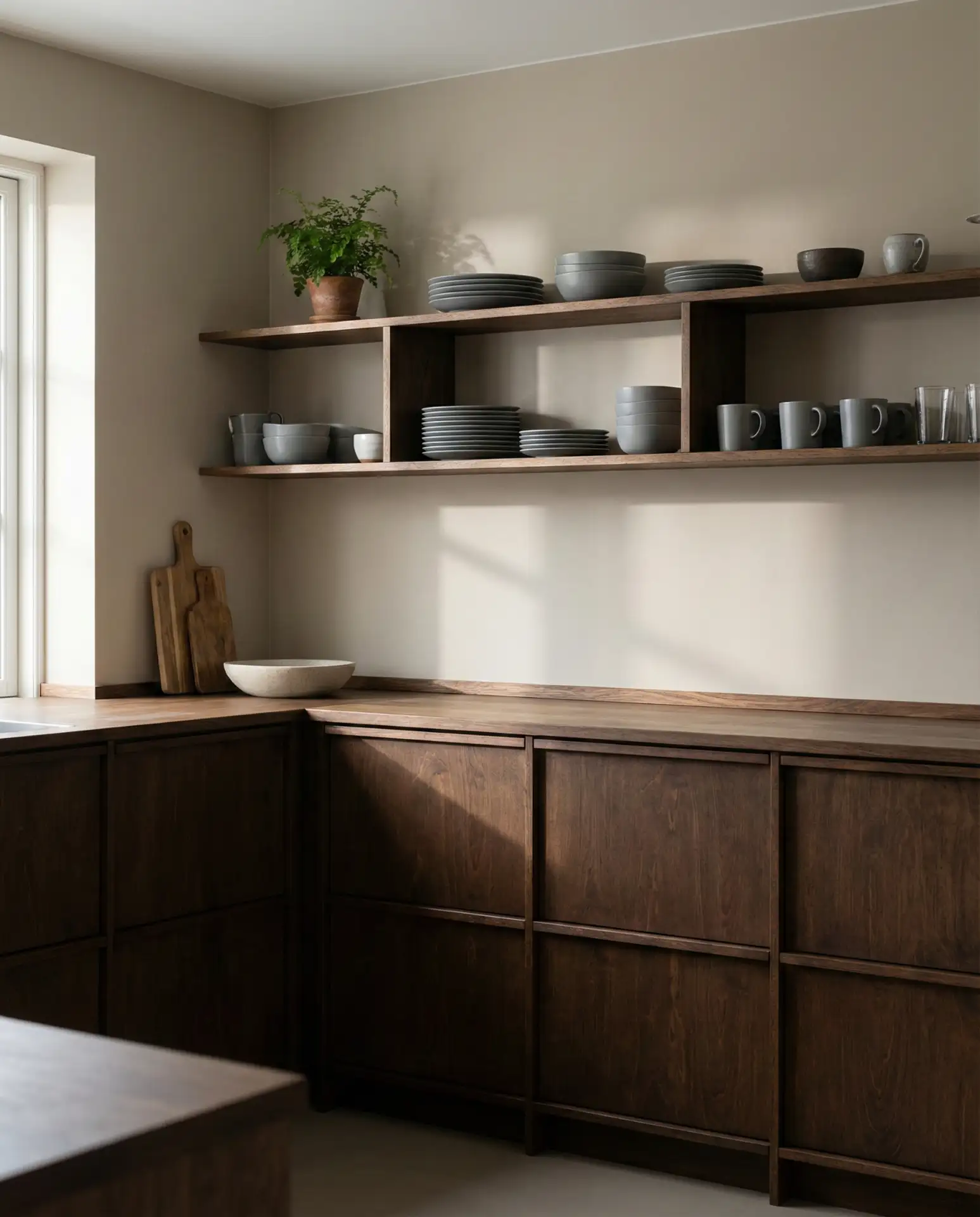 Warm Beige Walls with Dark Wood and Gray Accents 2