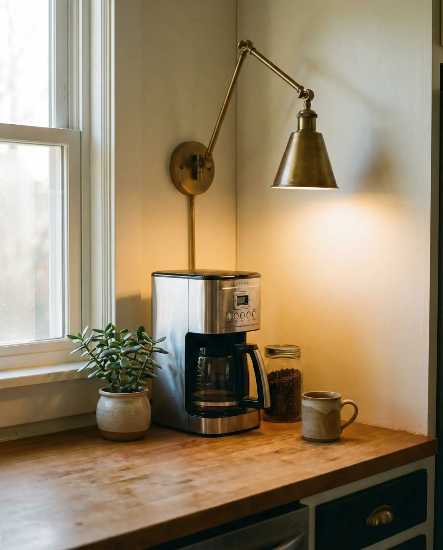 Warm Task Lamp Over a Corner Coffee Station 1