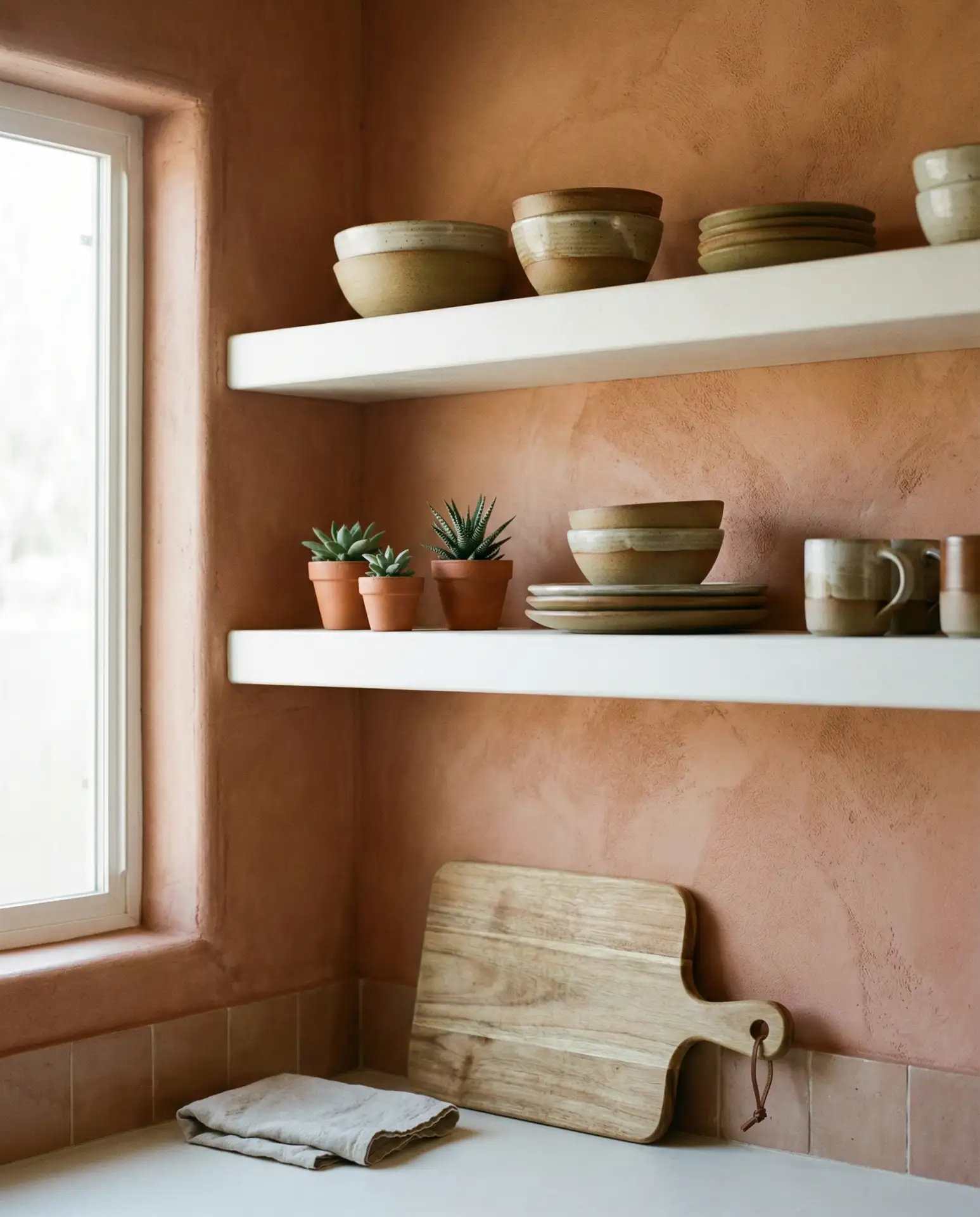 Warm Terracotta Walls with White Cabinets 1