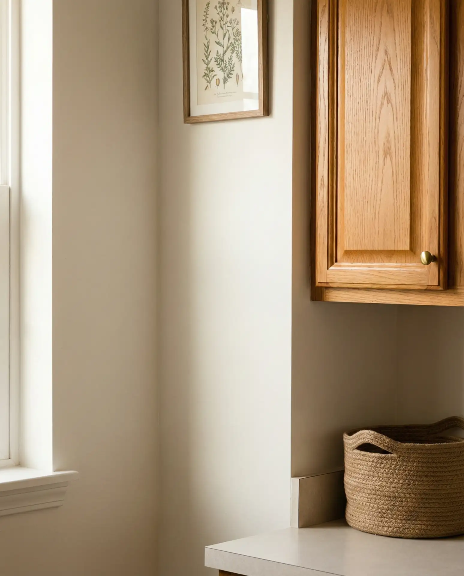 Warm White Walls with Honey Oak Cabinets from Sherwin Williams 2