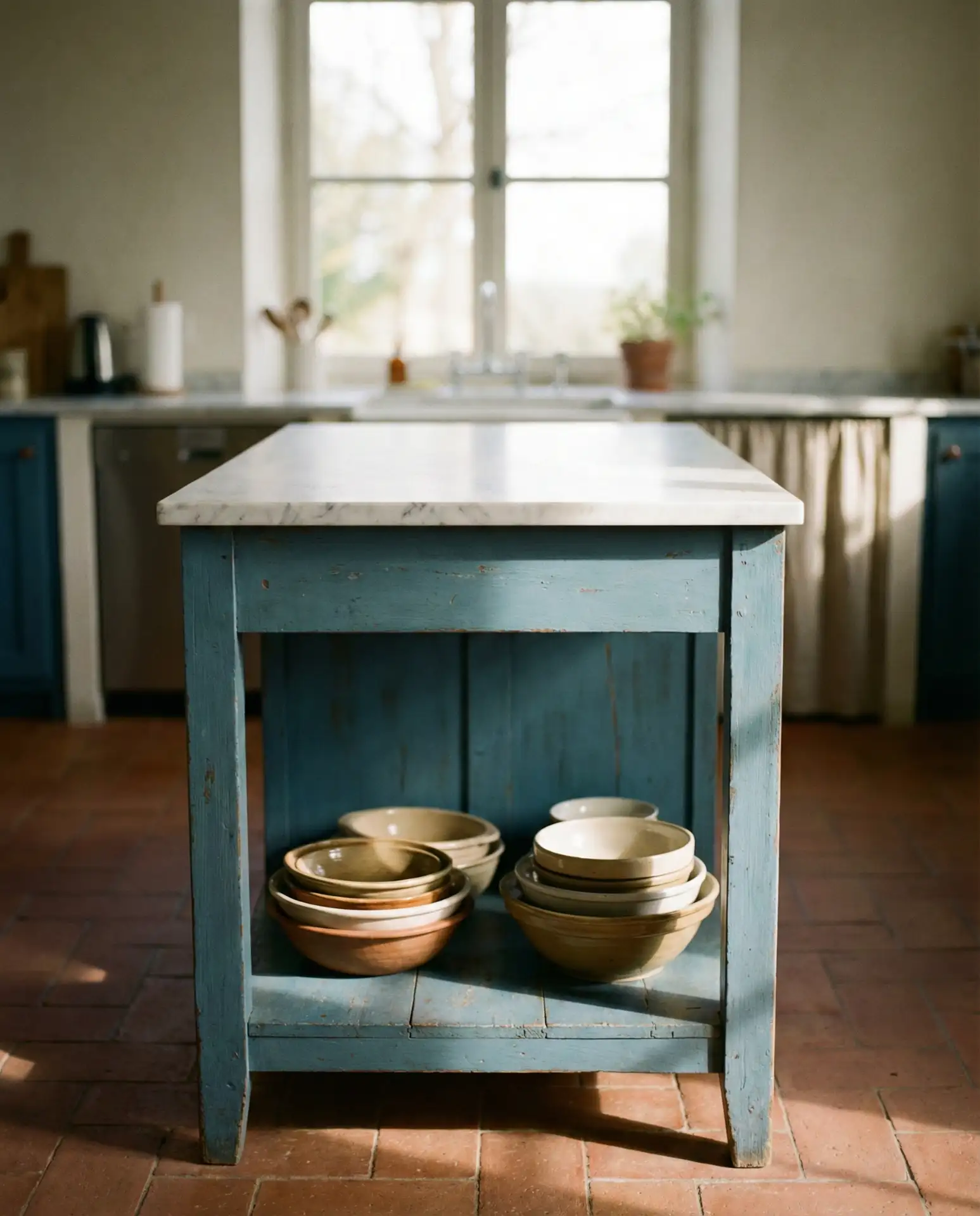Weathered Blue Kitchen Island 1