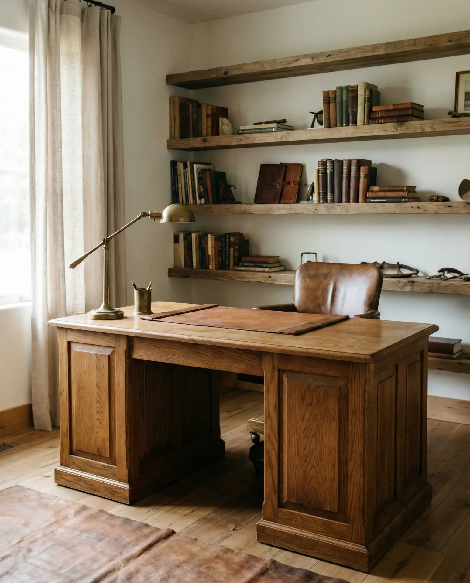 Western Home Office with Leather Chair and Wood Desk 1