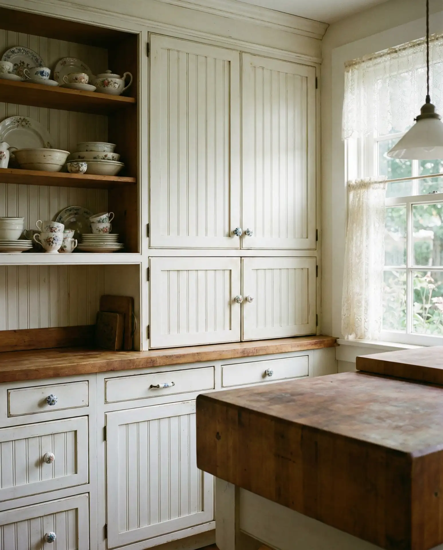 White Cabinets with Antique Hardware 1