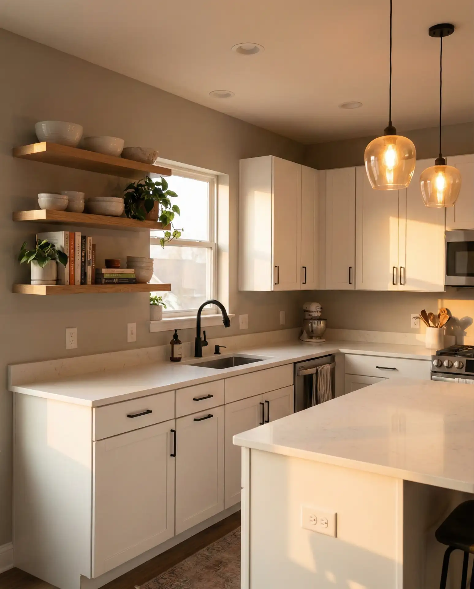 White Cabinets with Antique Hardware 2