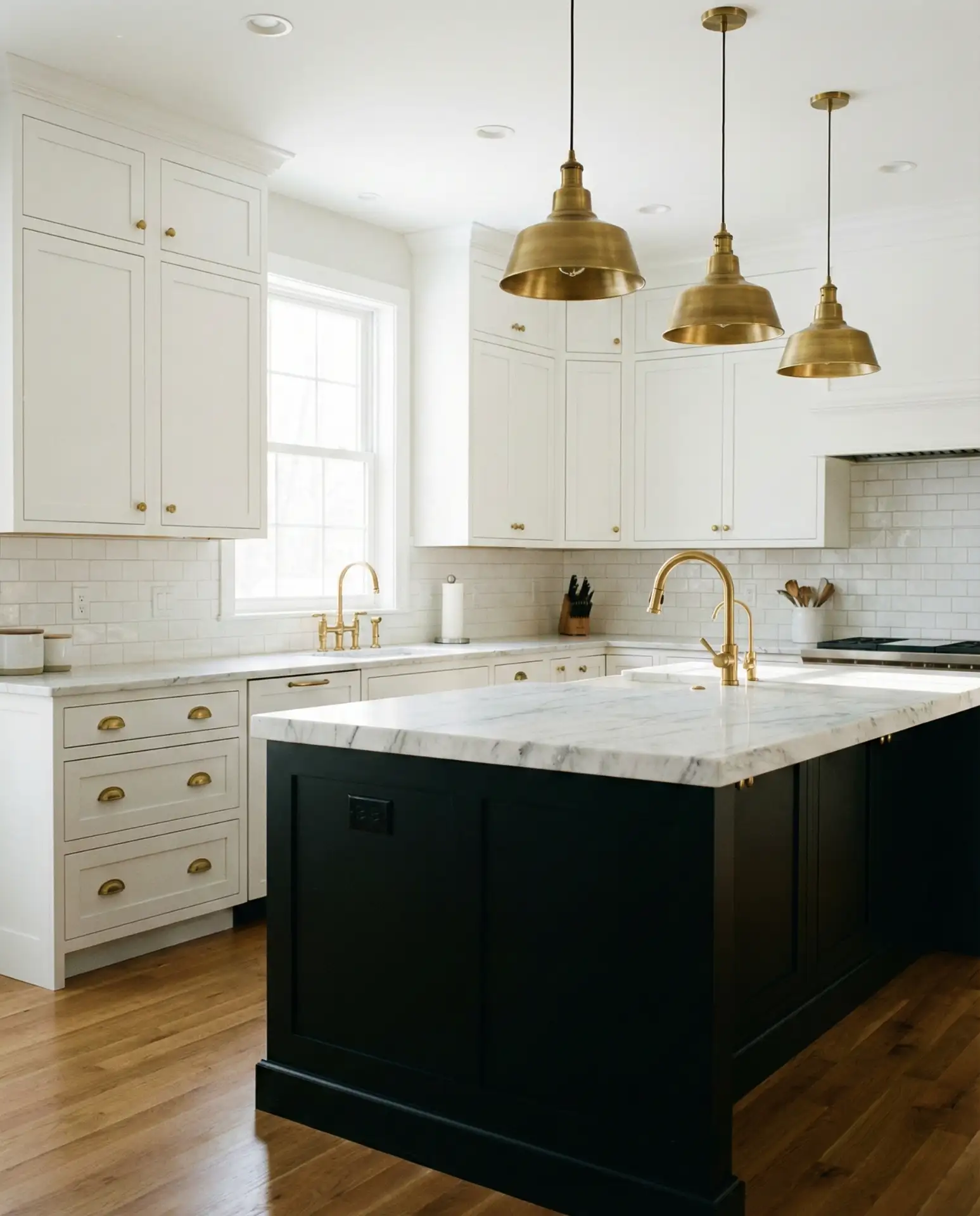 White Cabinets with Black Island 1