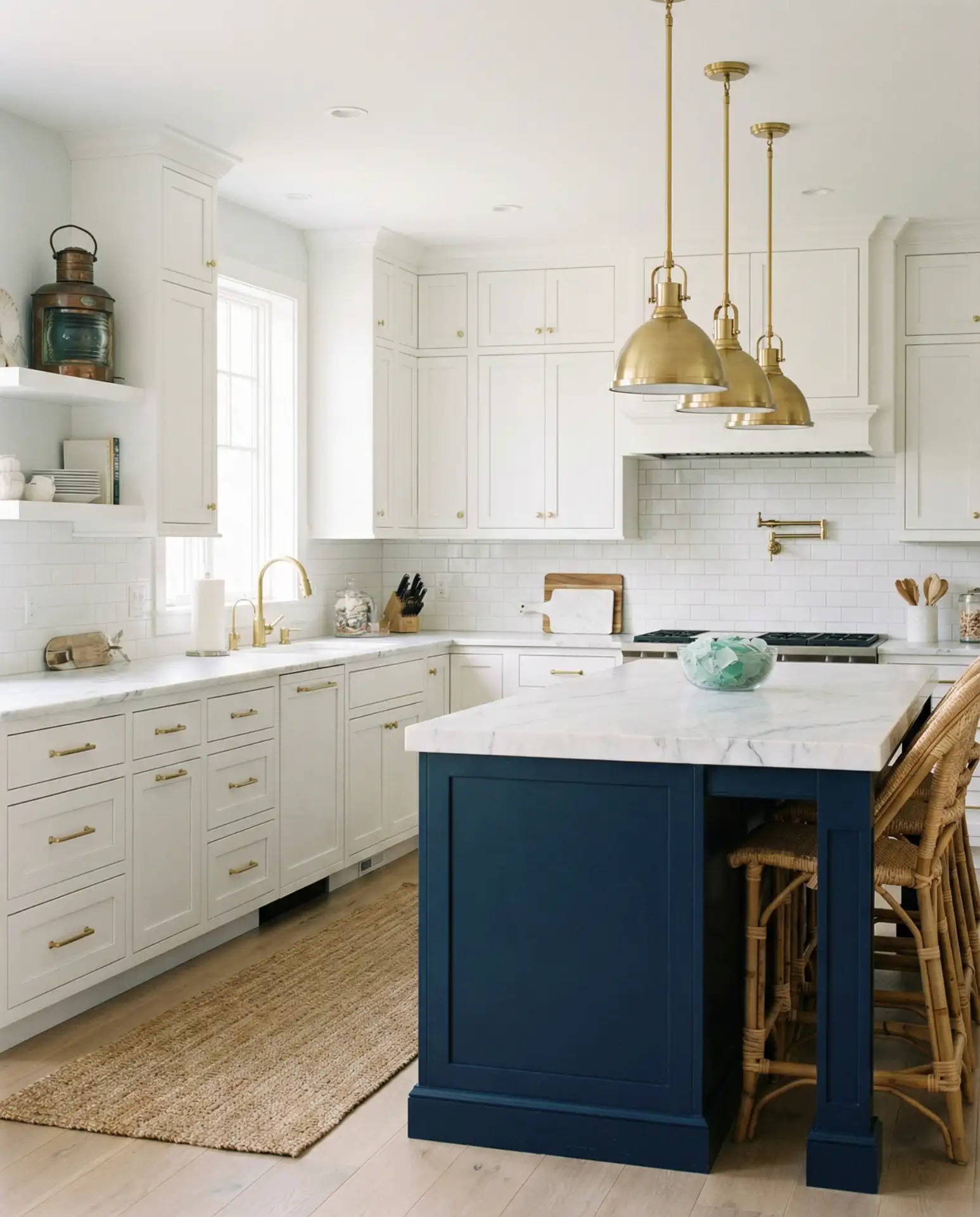 White Cabinets with Blue Island 2