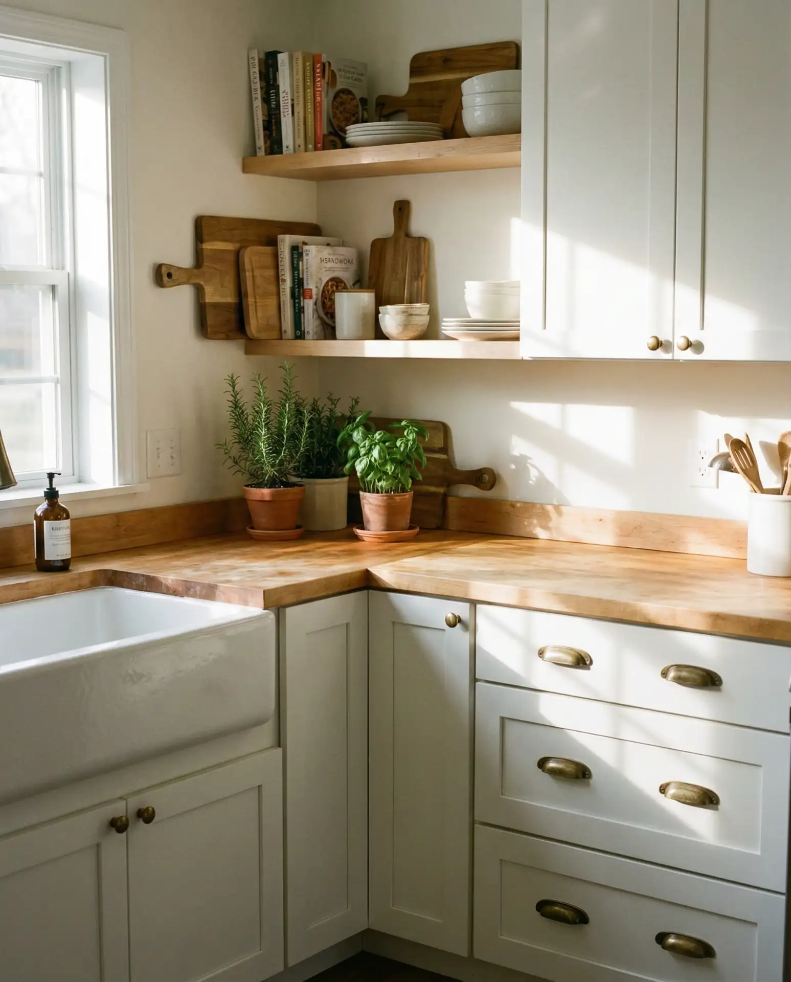 White Cabinets with Butcher Block Countertops 1