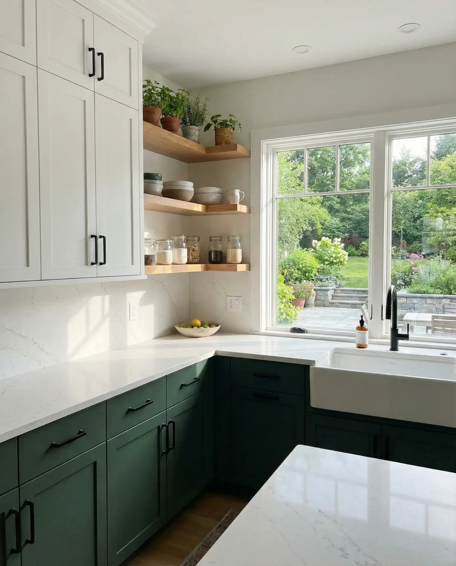 White Cabinets with Green Accents 1
